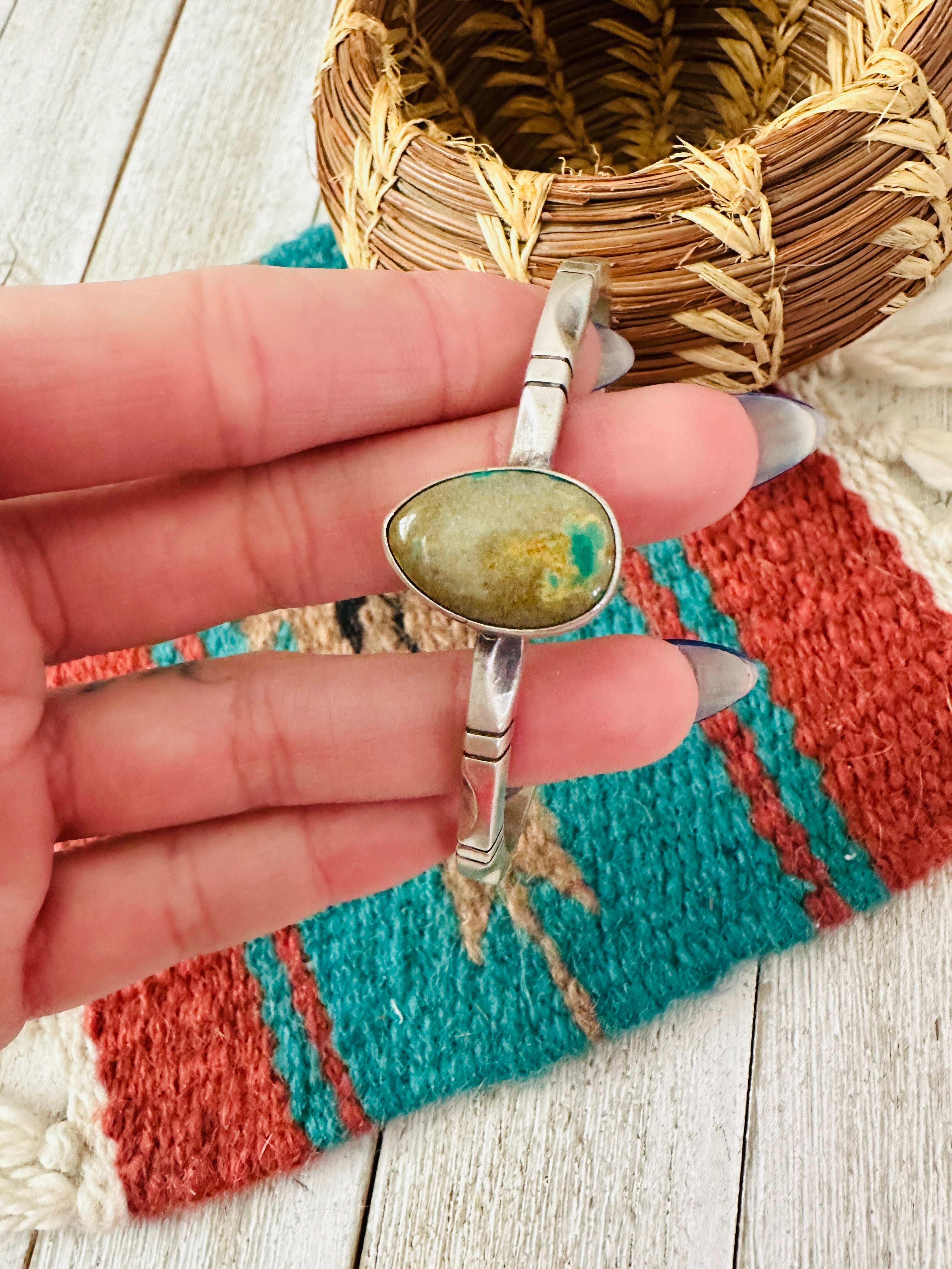 Handcrafted Sterling Silver & Royston Turquoise Cuff Bracelet by Tahe