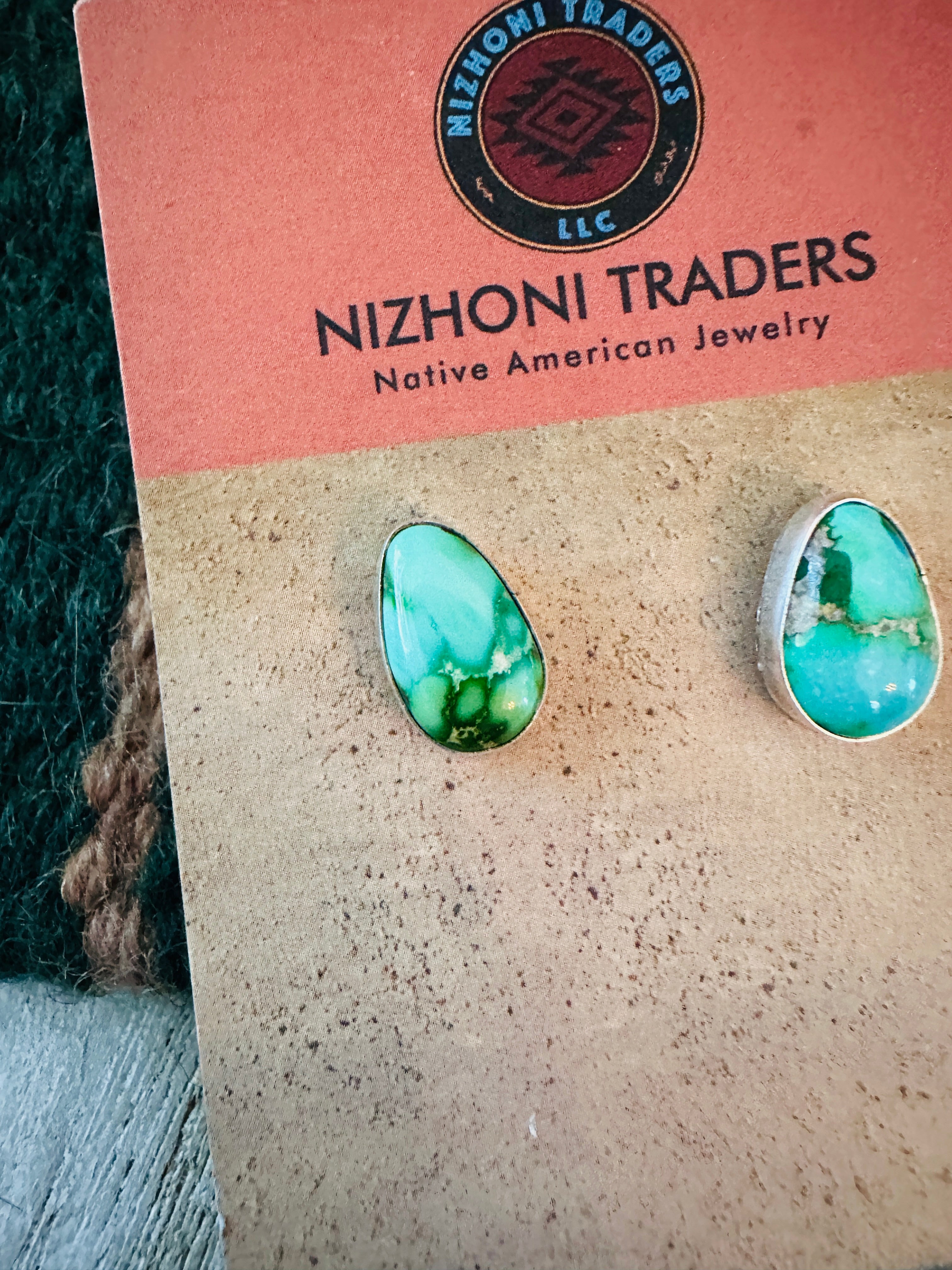 Handcrafted Sonoran Mountain Turquoise & Sterling Silver Teadrop Stud Earrings