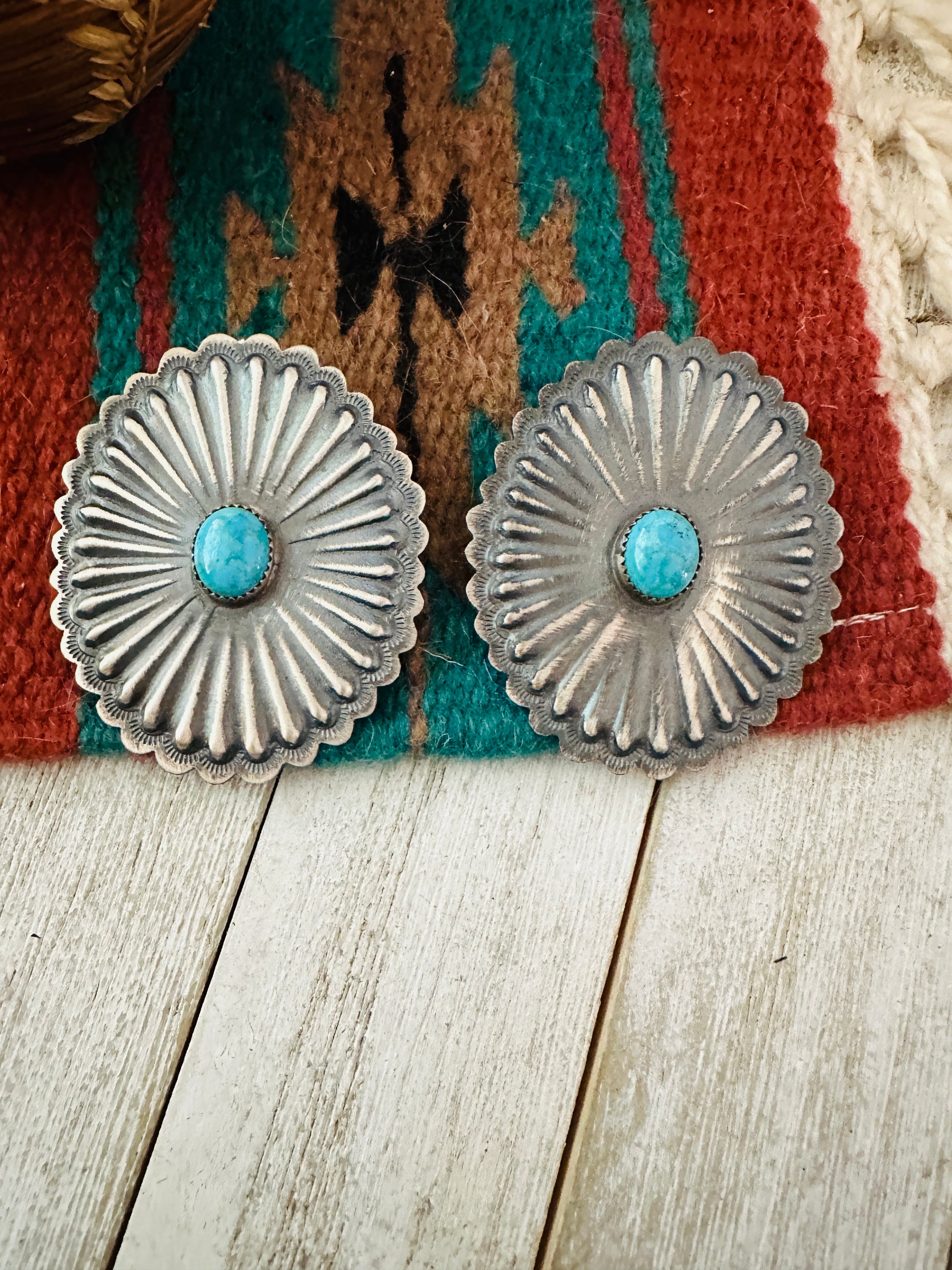 Handcrafted Sterling Silver & Turquoise Concho Post Earrings