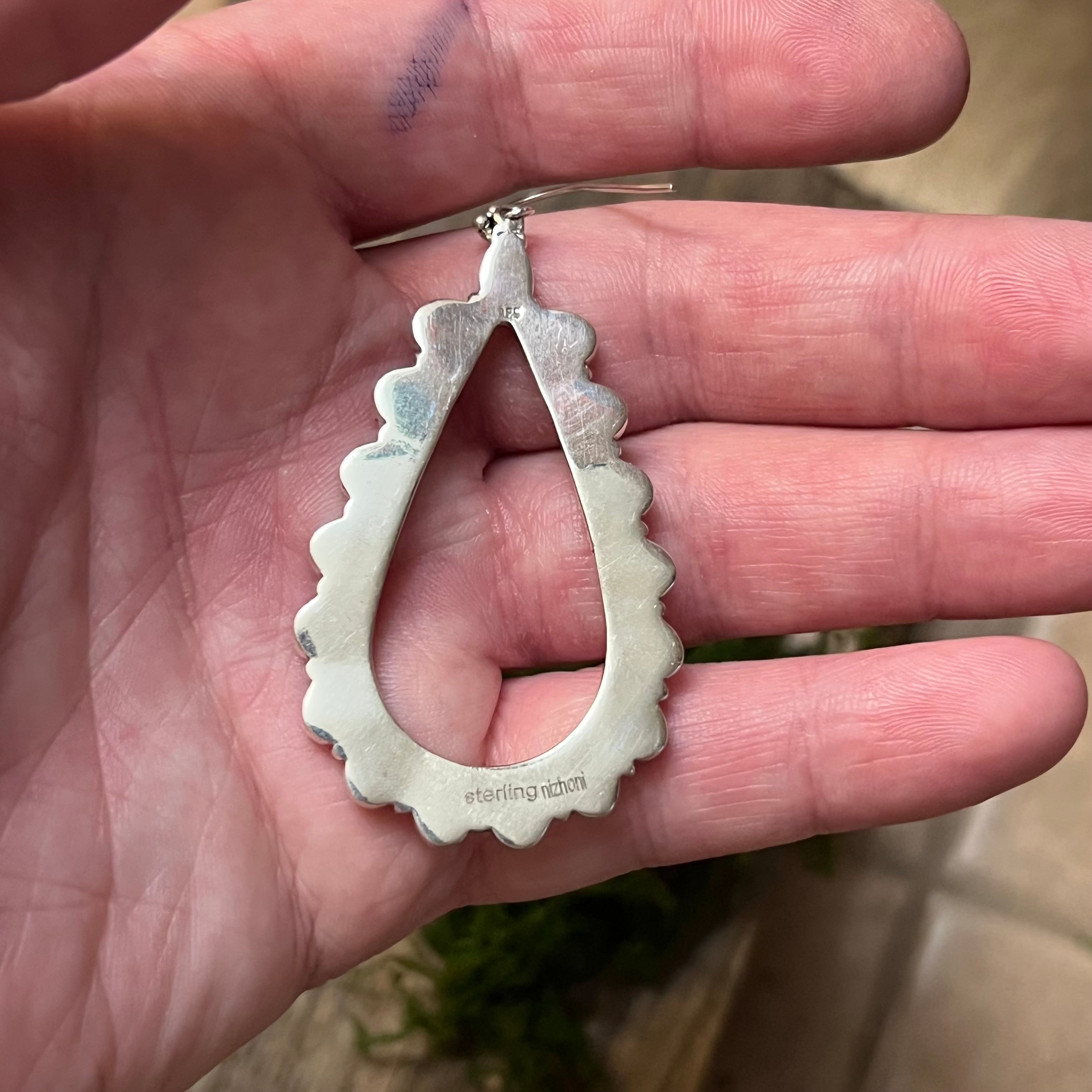 Handmade Sterling Silver & Orange Opal, Tear Drop-Cluster Wire Earrings