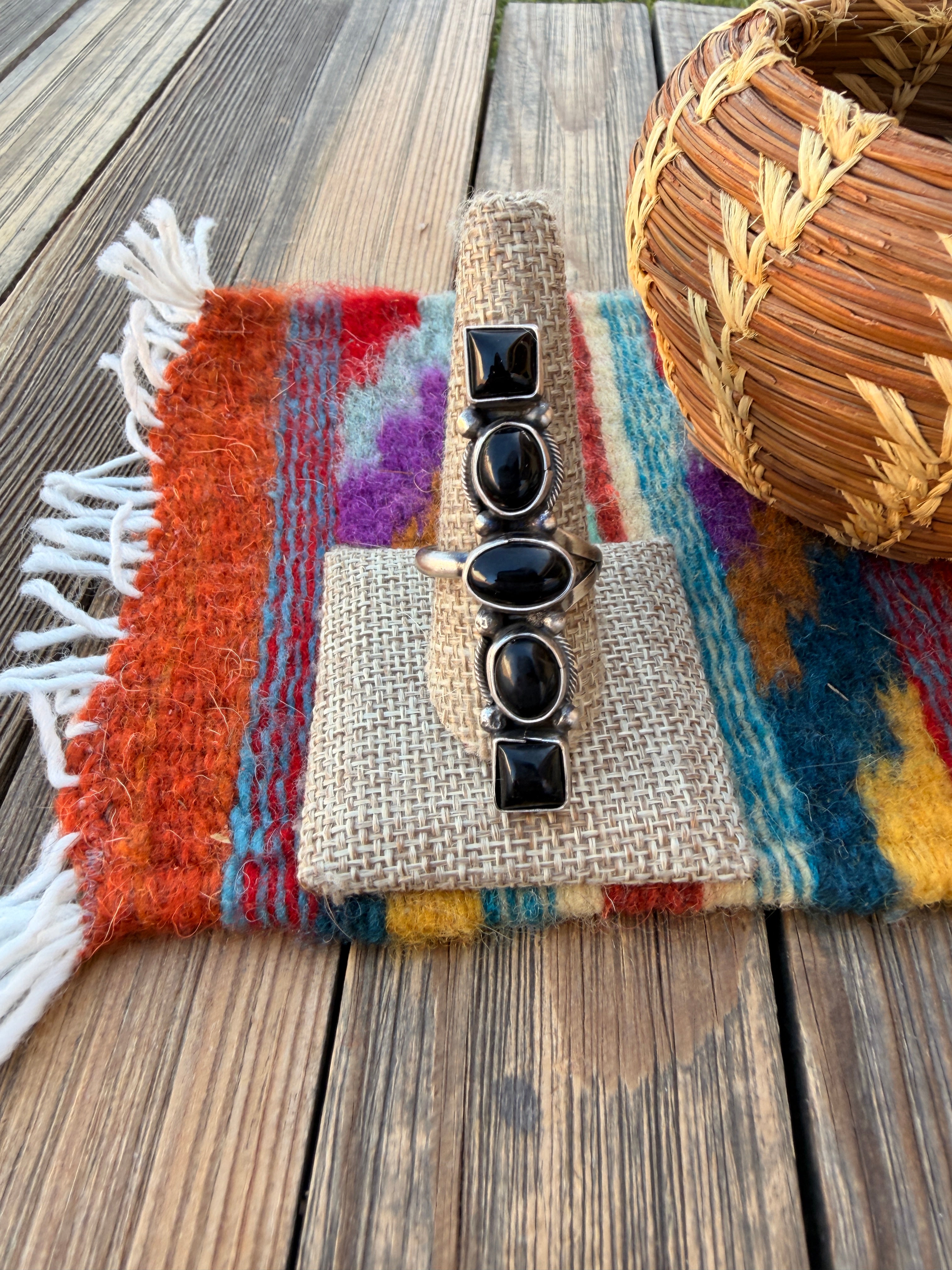 Handcrafted Black Onyx & Sterling Silver Adjustable Ring by Danny Henio