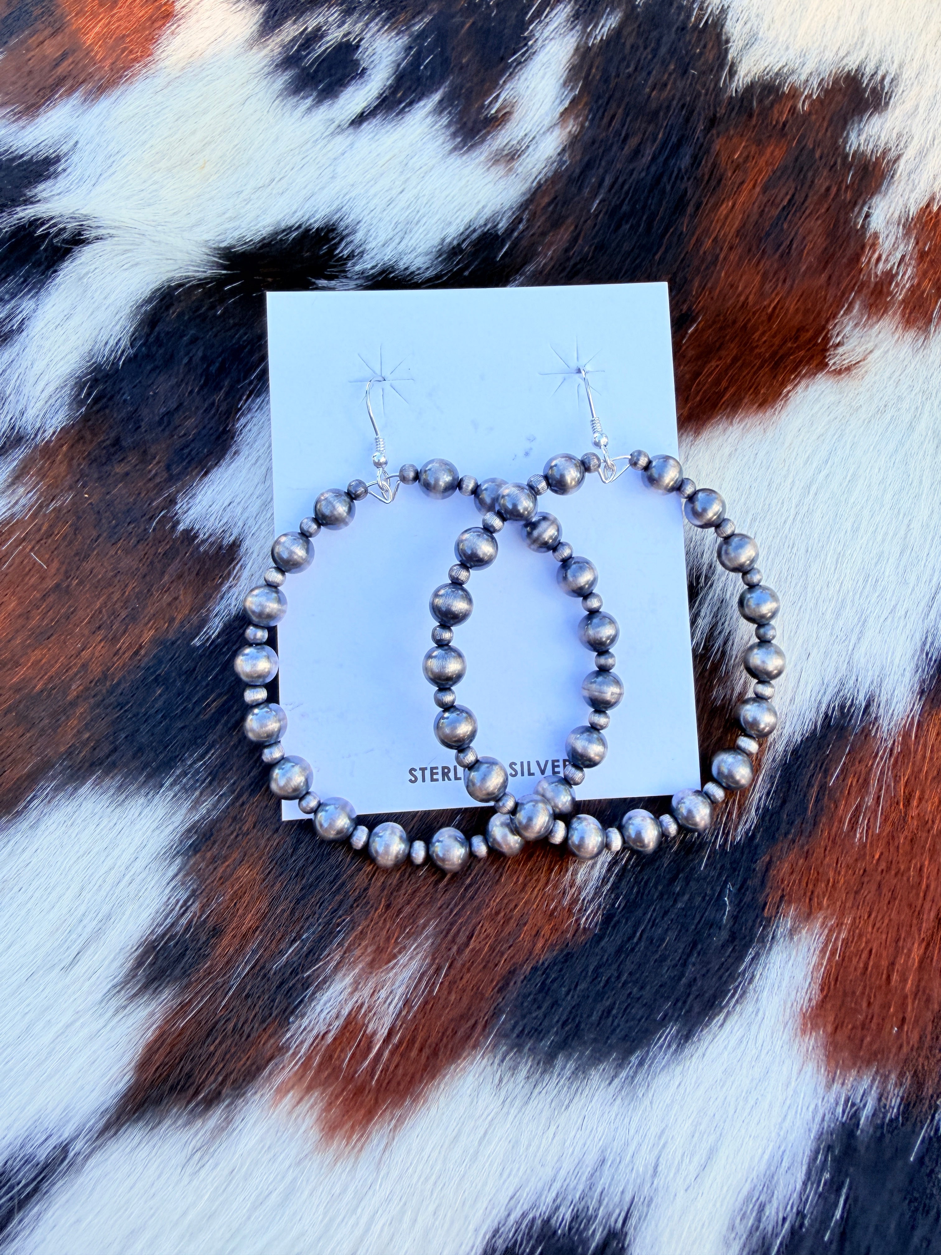 Handcrafted Sterling Silver Pearl Beaded Dangle Hoop Earrings