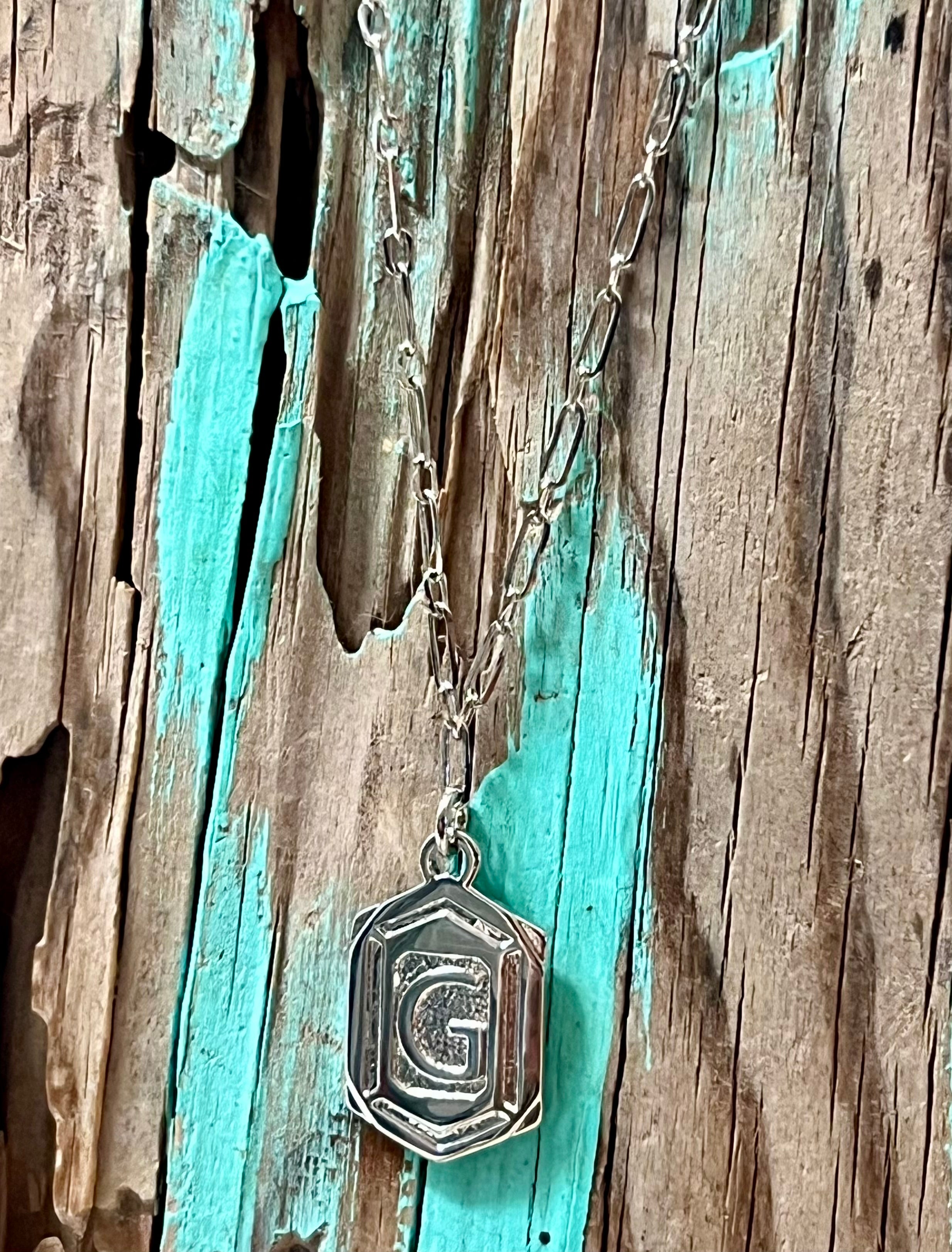 Hexagon Tag Initial “G” Pendant Necklace