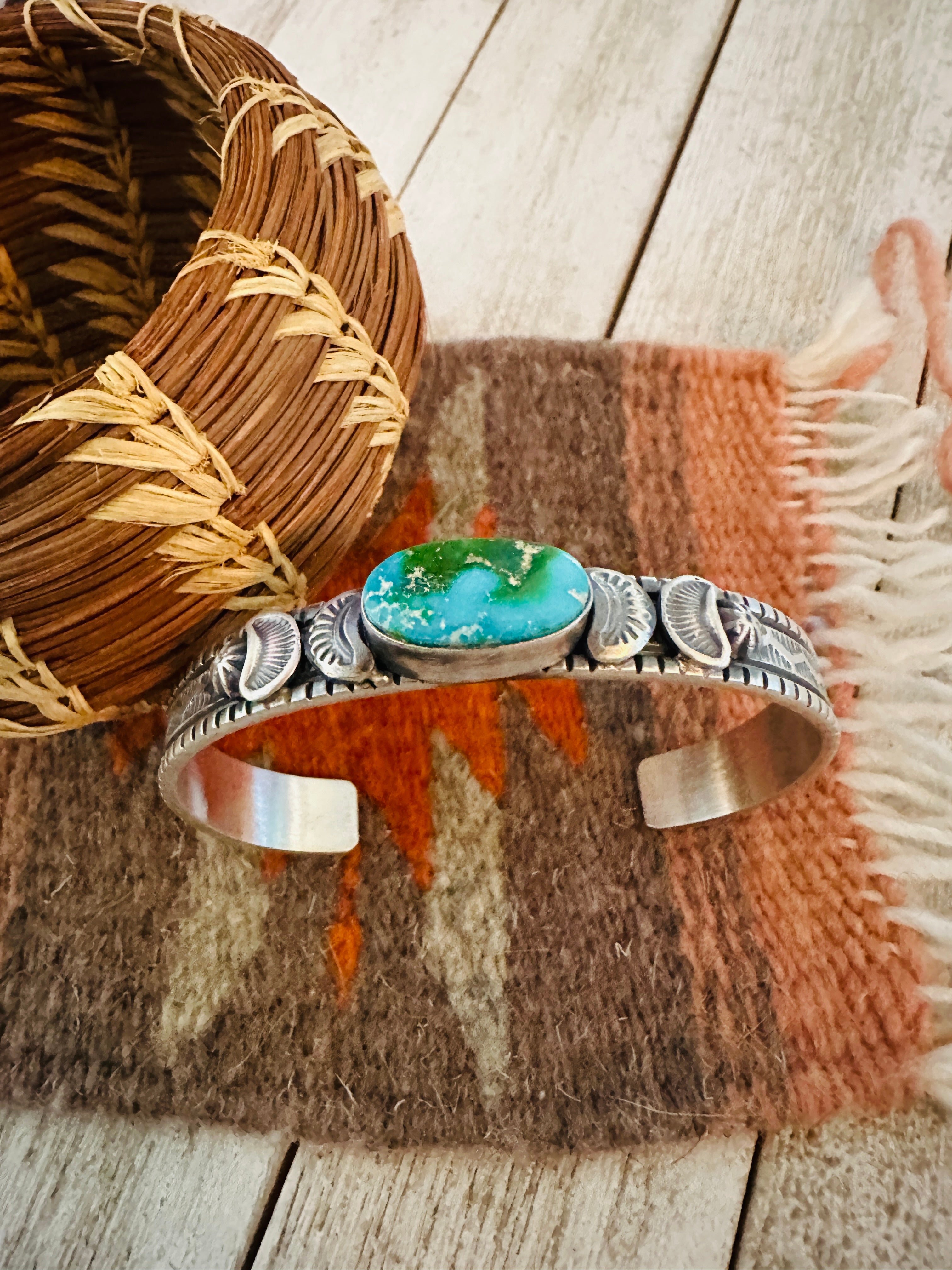 Navajo Sonoran Mountain Turquoise & Sterling Silver Cuff Bracelet