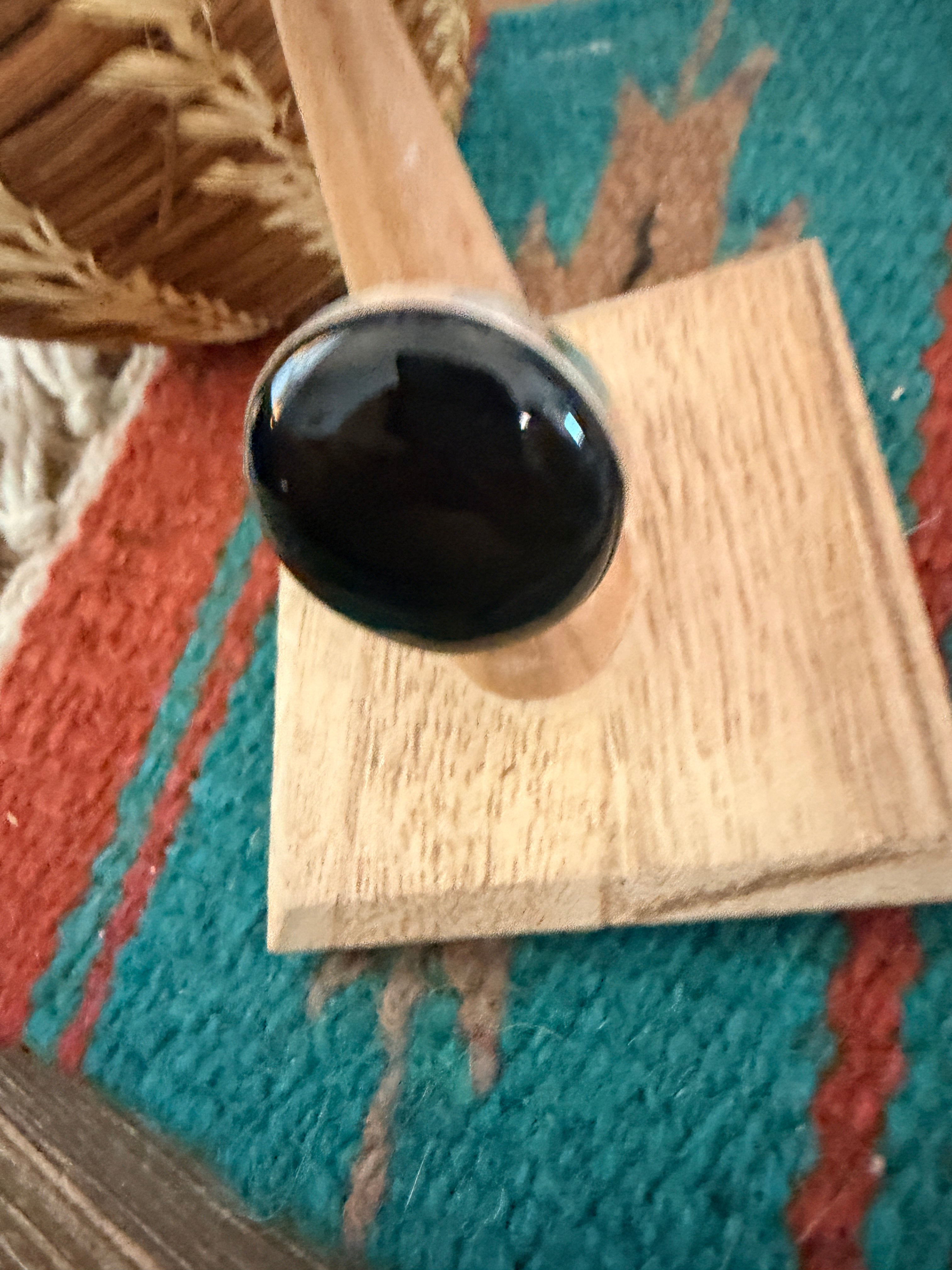 Handcrafted Black Onyx & Sterling Silver Ring Size 7.25
