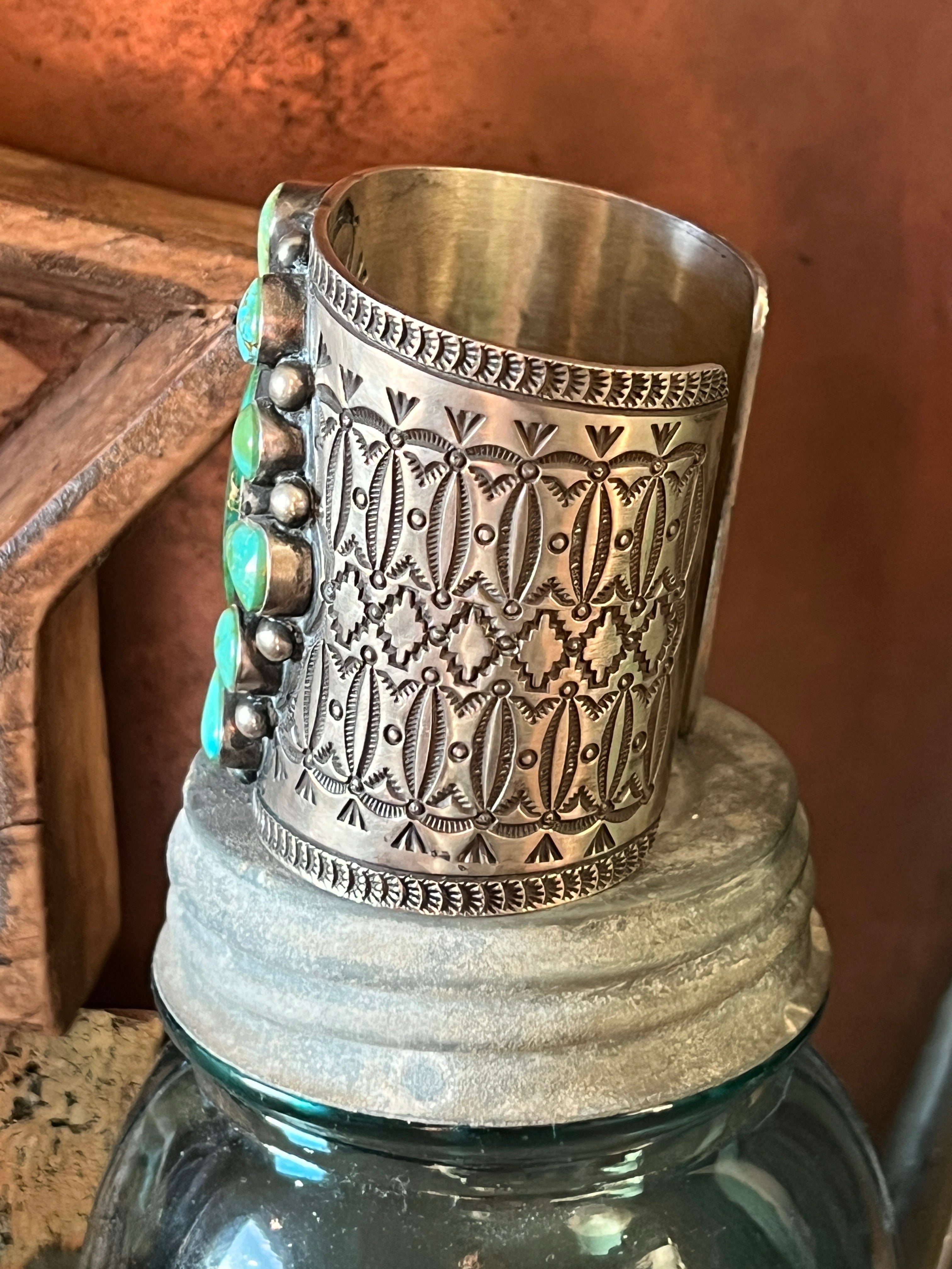 Handcrafted Hefty Sterling Silver and Sonoran Turquoise Cuff Bracelet by Herman Smith /