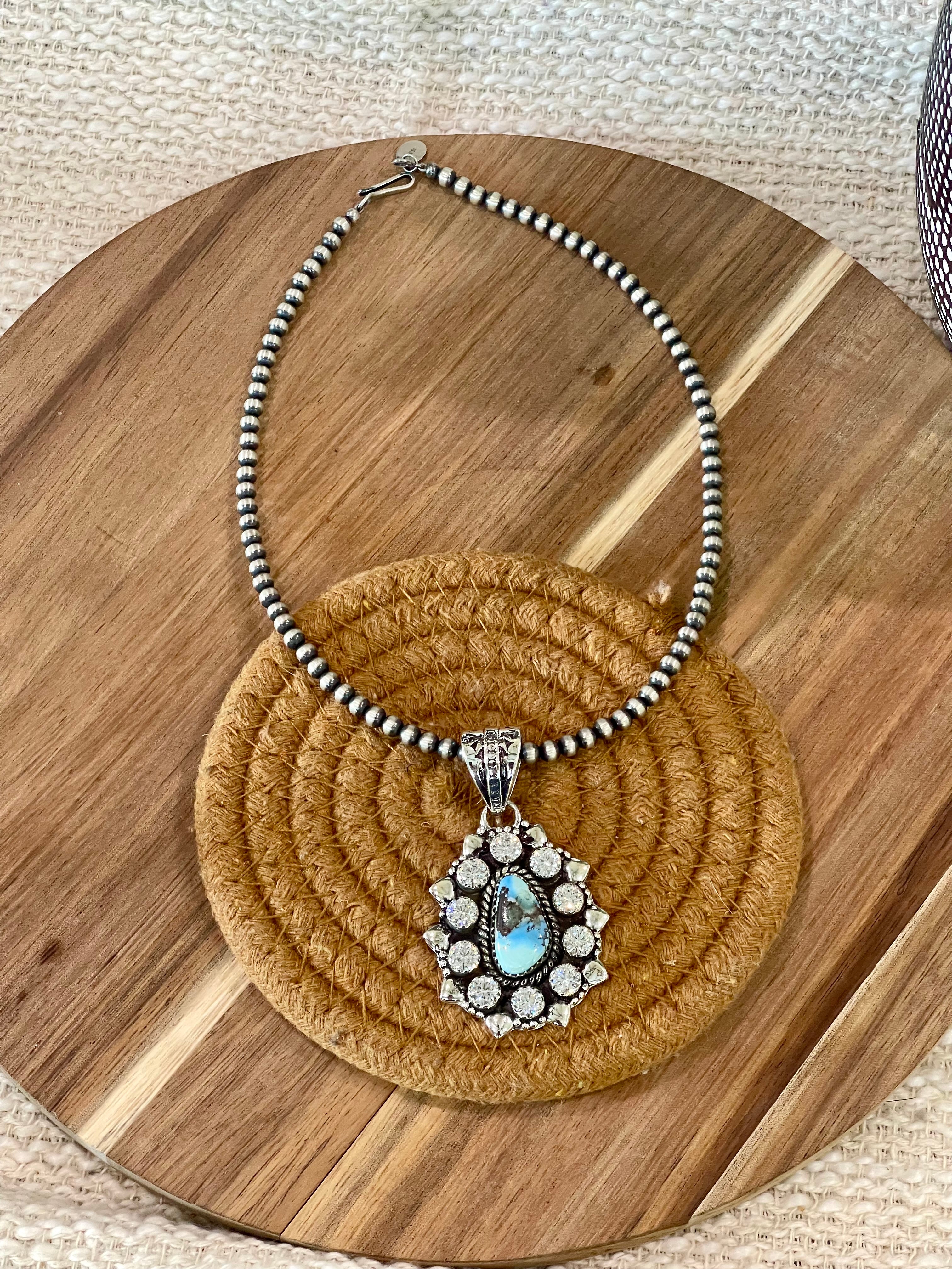 Handcrafted Sterling Silver , Golden Hills & CZ Cluster Pendant