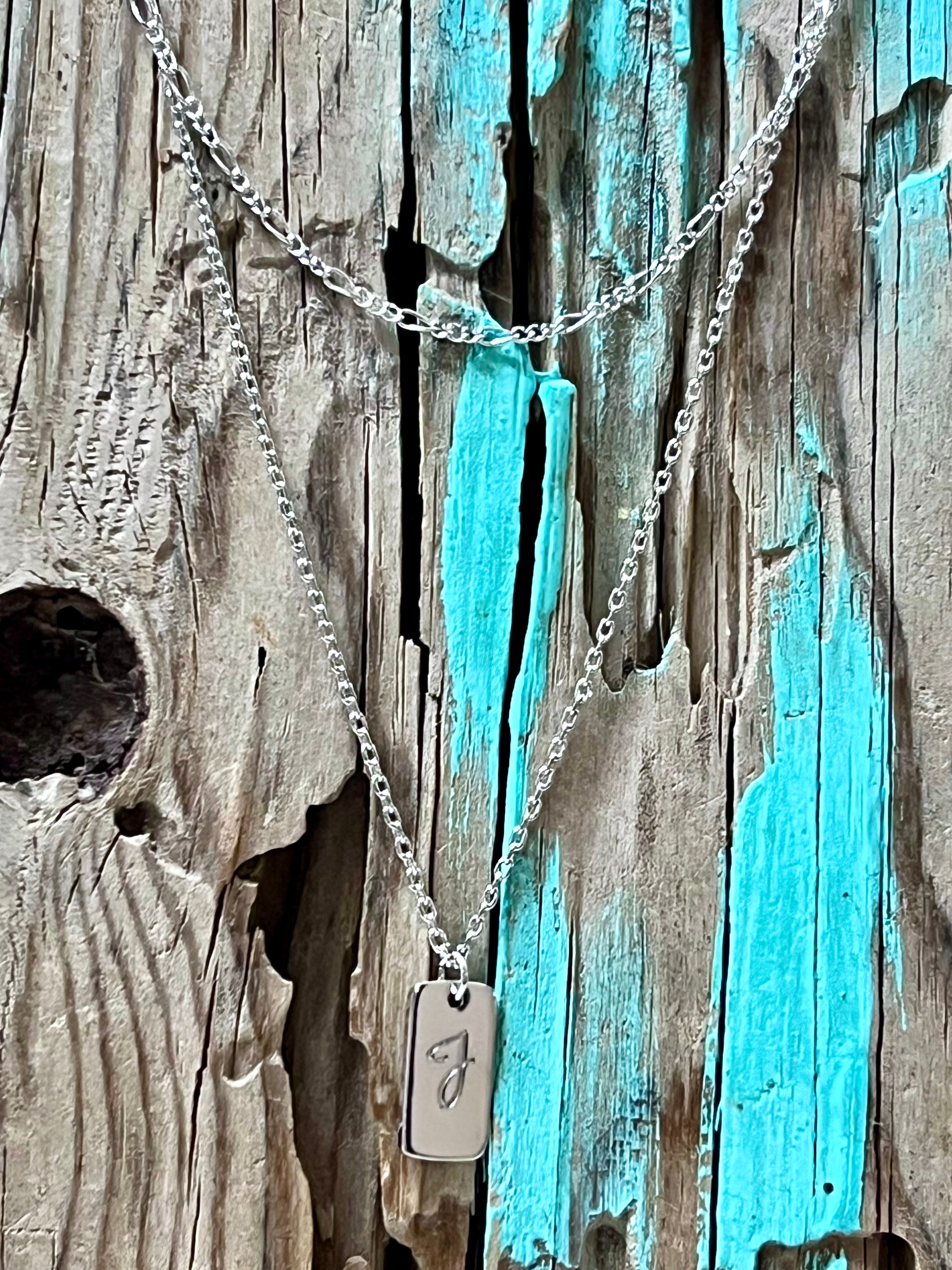 Initial Tag Layered Chain “J” Necklace