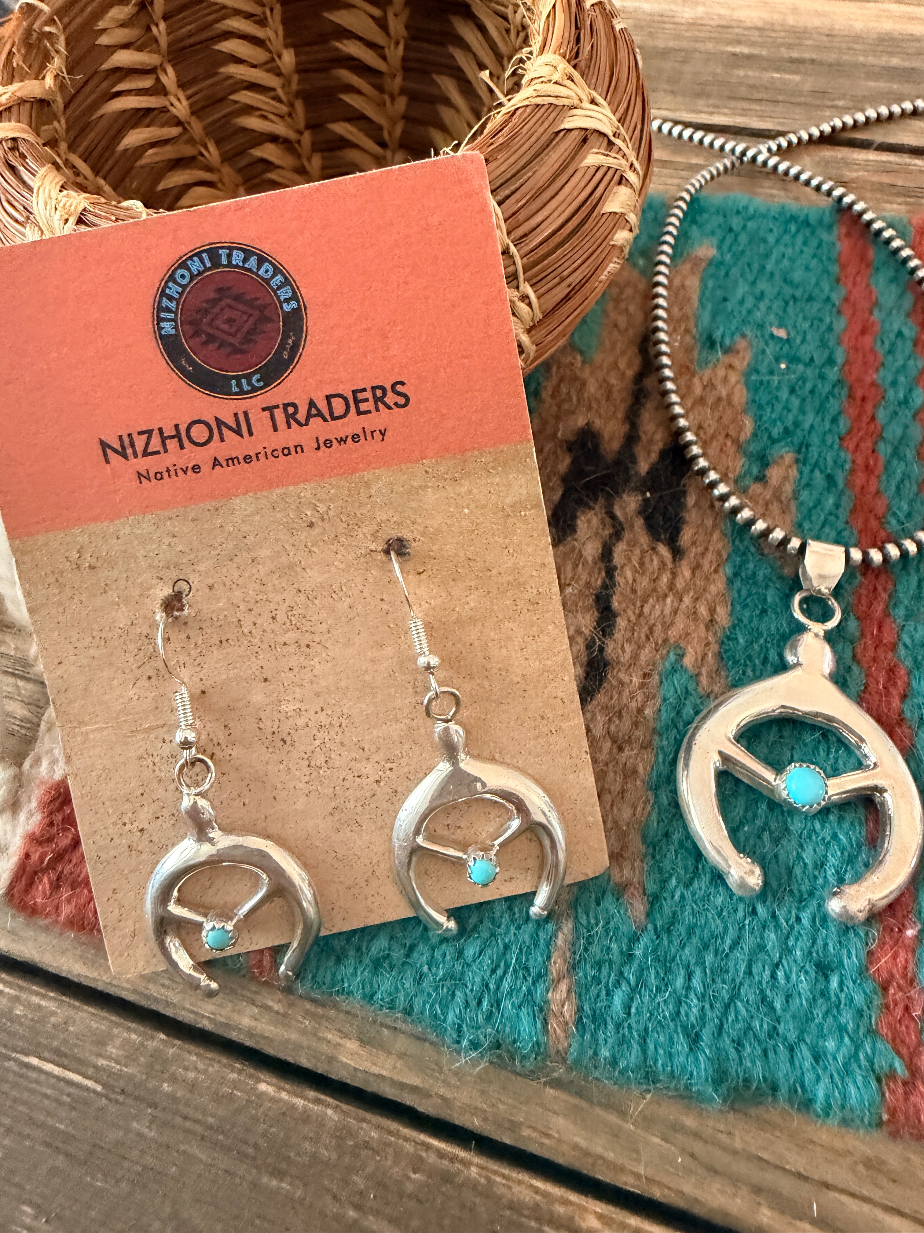 Handcrafted Turquoise & Sterling Silver Naja Earring and Pendant Set
