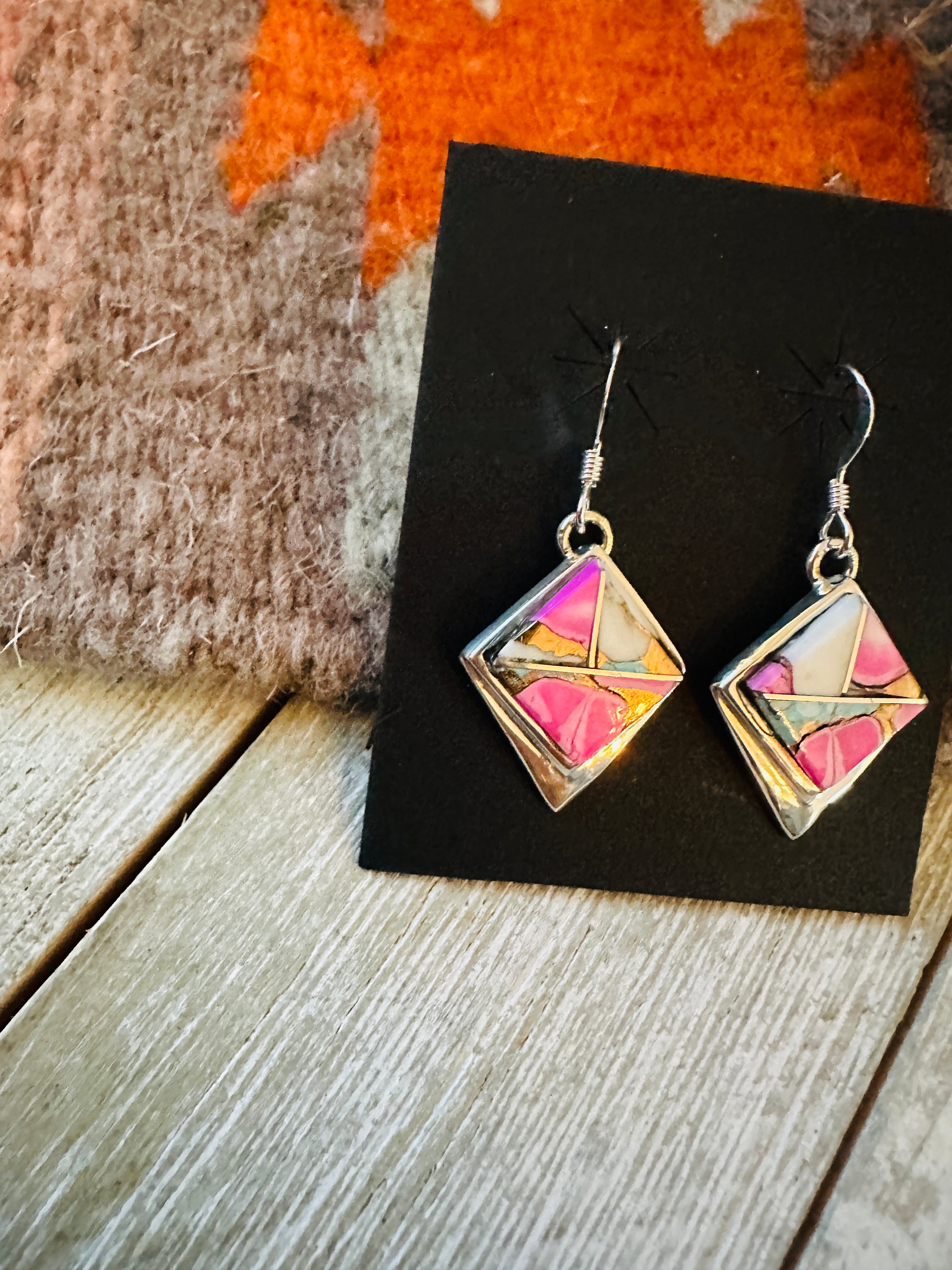 Handcrafted Cotton Candy and Sterling Silver Inlay Dangle Earrings