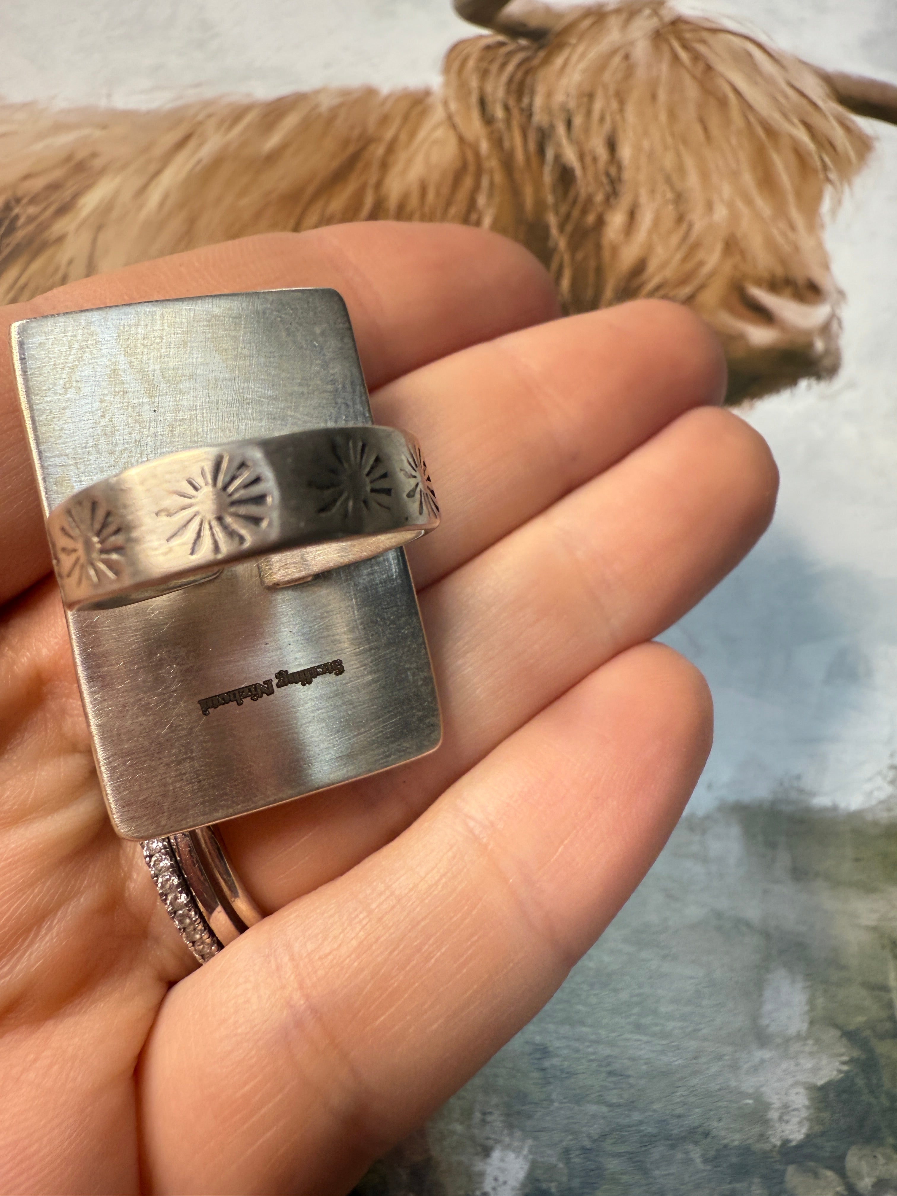 Handmade Wild Horse And Sterling Silver Adjustable 12 Stone Ring