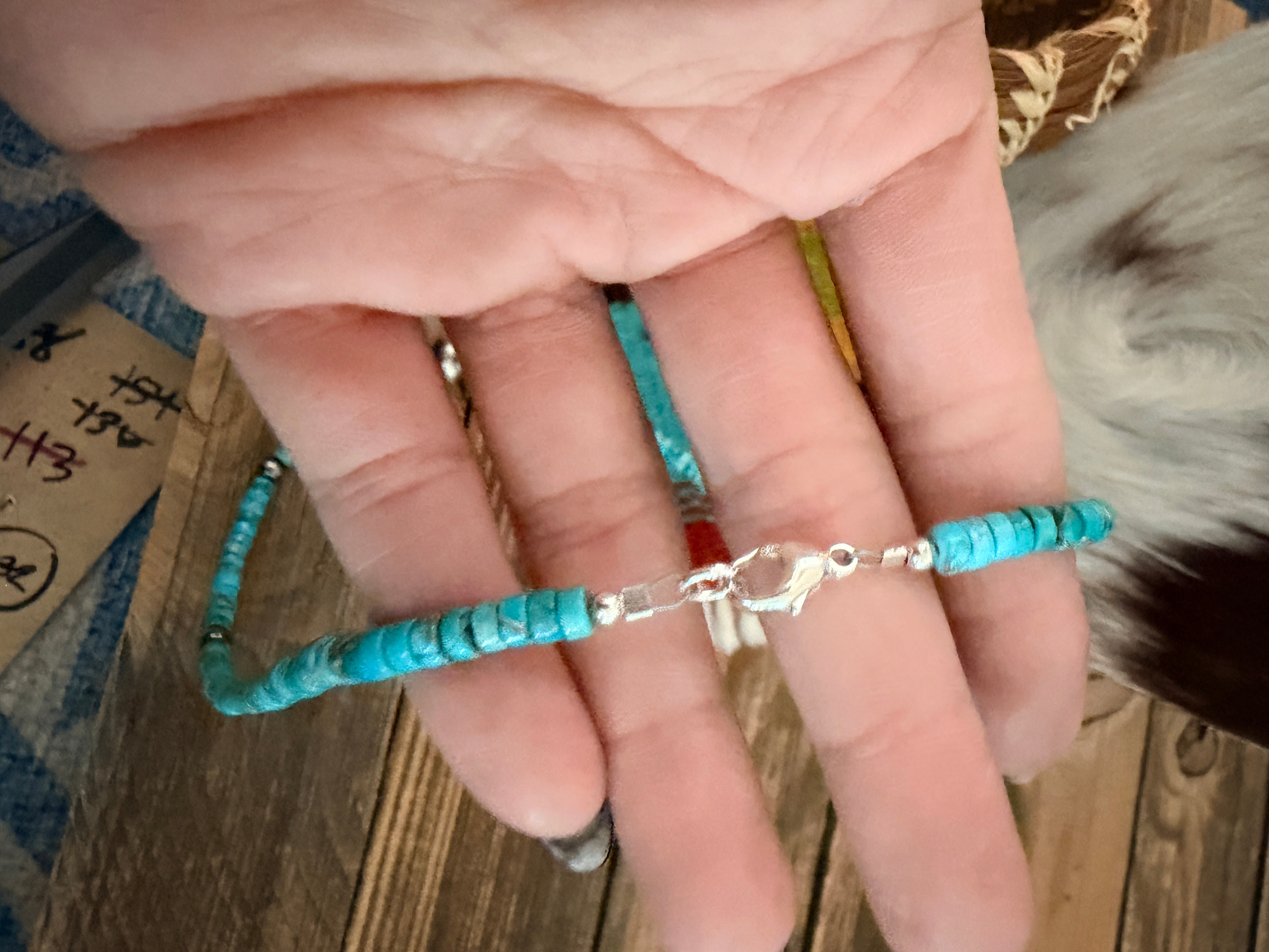 Handmade Sterling Silver & Kingman Turquoise Beaded Necklace
