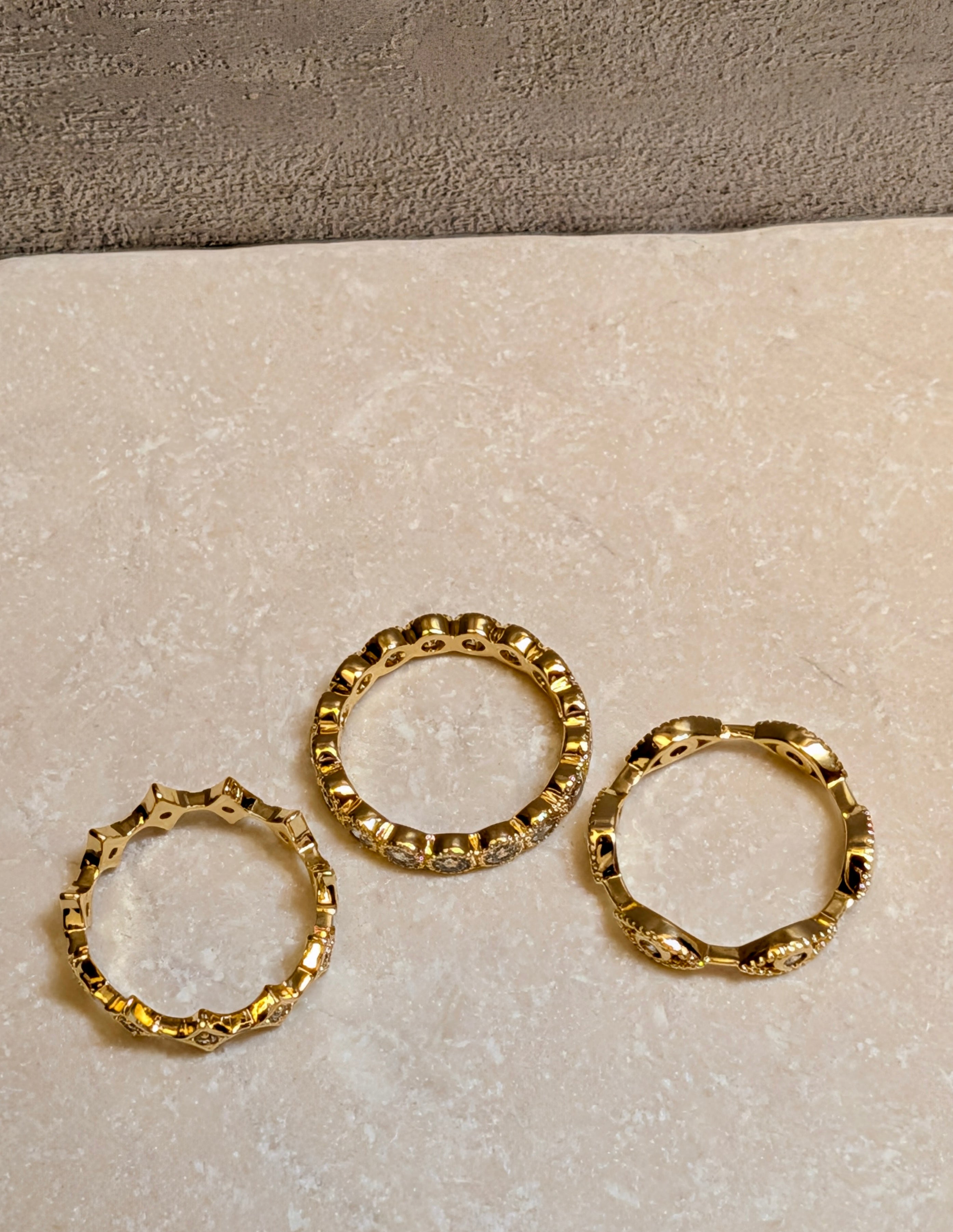 CZ 14k Gold Stacking Ring Set of 3