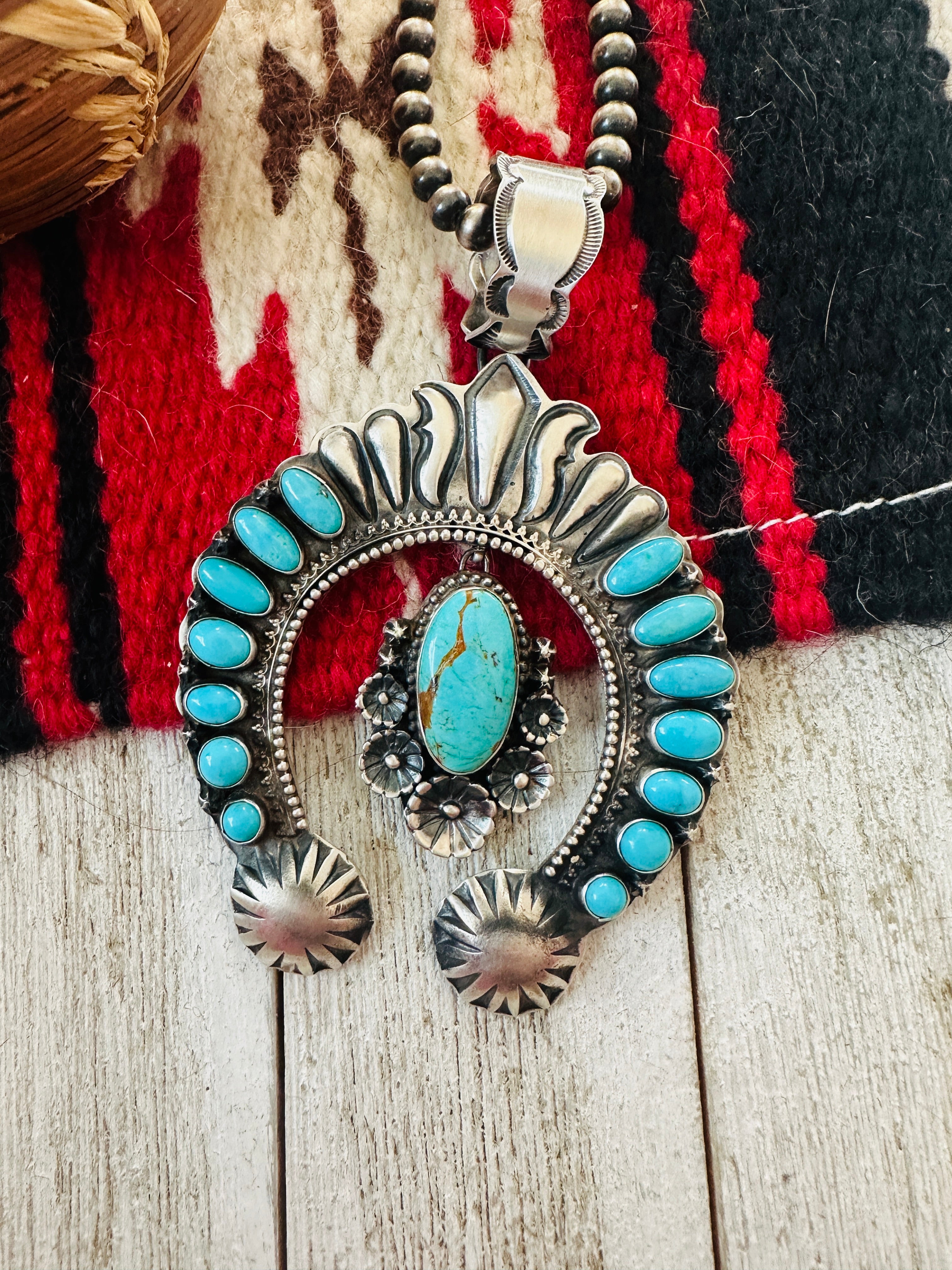 Handcrafted Sterling Silver & Turquoise Naja Pendant by Shawn Cayatineto