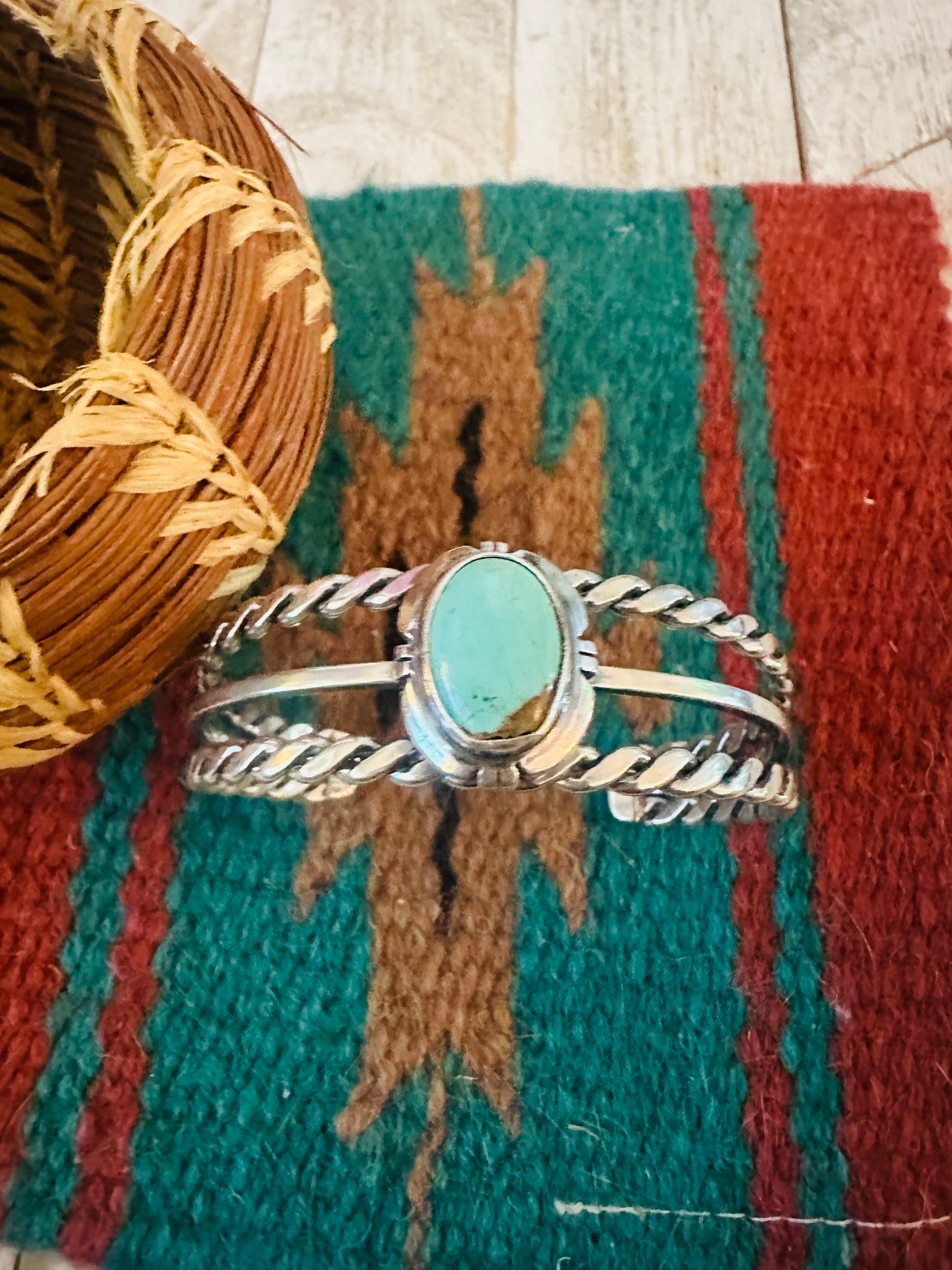 Handcrafted Twisted Sterling Silver & Turquoise Cuff Bracelet