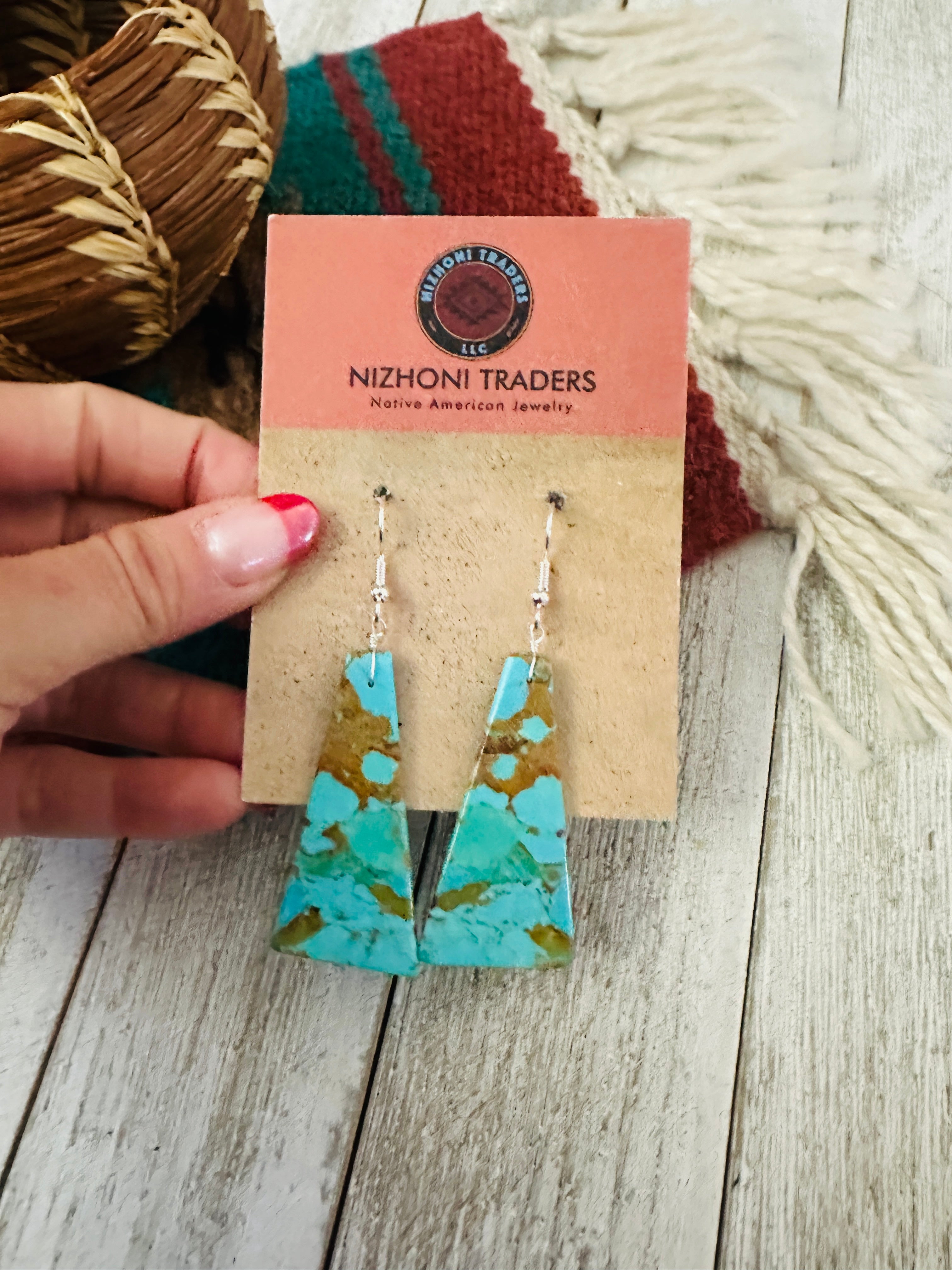 Handcrafted Sterling Silver & Turquoise Slab Dangle Earrings