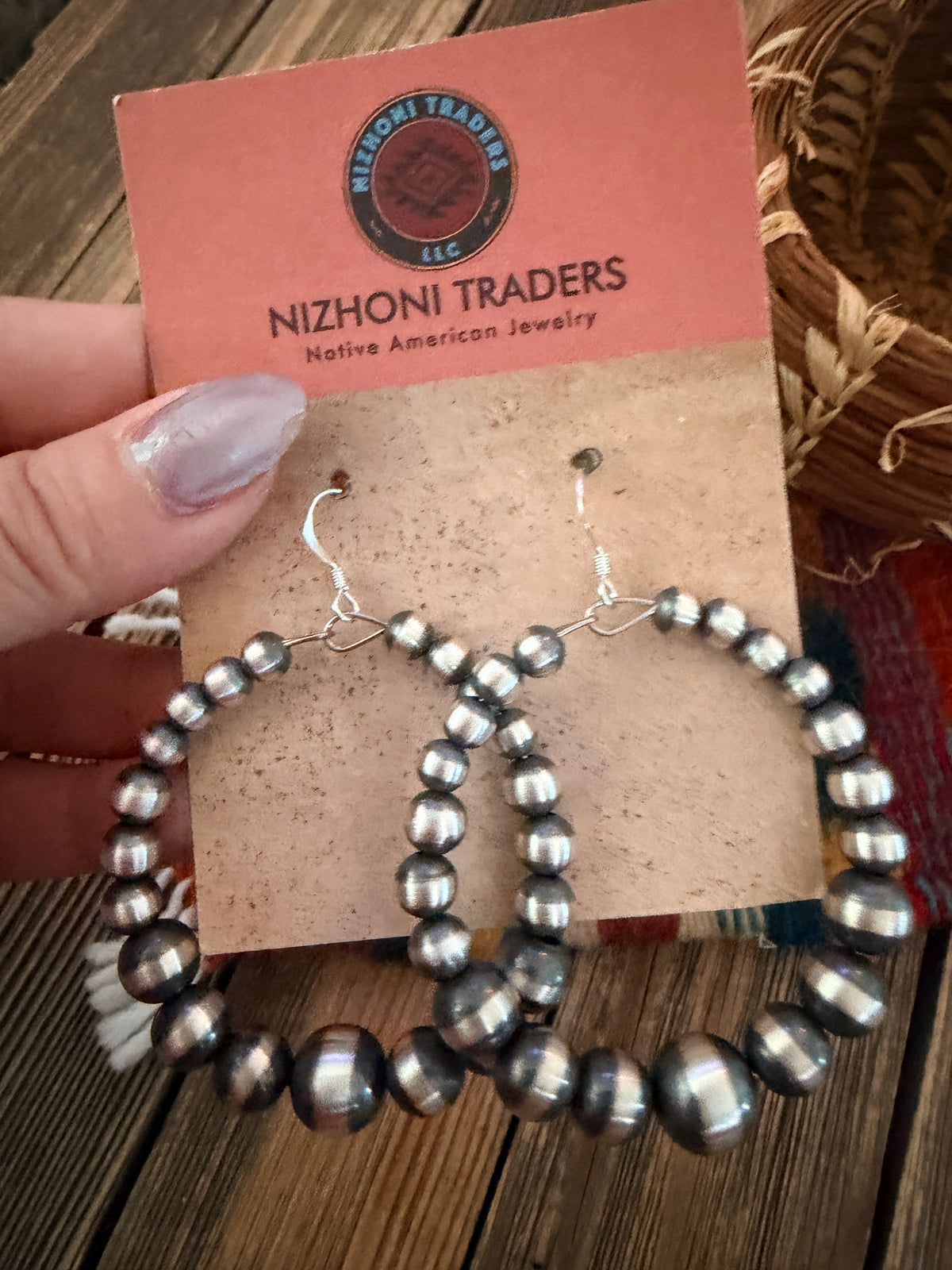 Handcrafted Sterling Silver Pearl Beaded Dangle Hoop Earrings