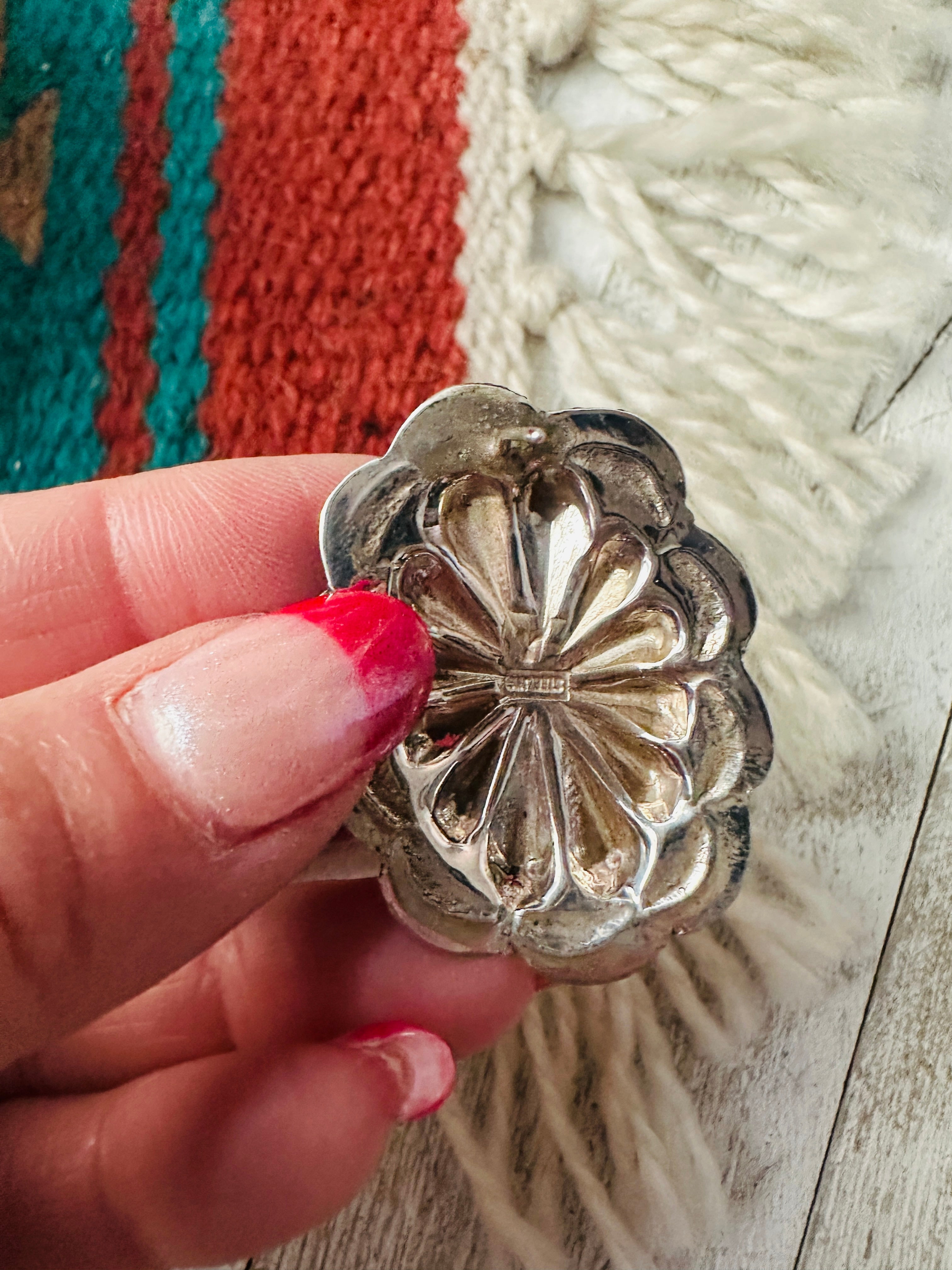 Handcrafted Hand Stamped Sterling Silver Concho Post Earrings