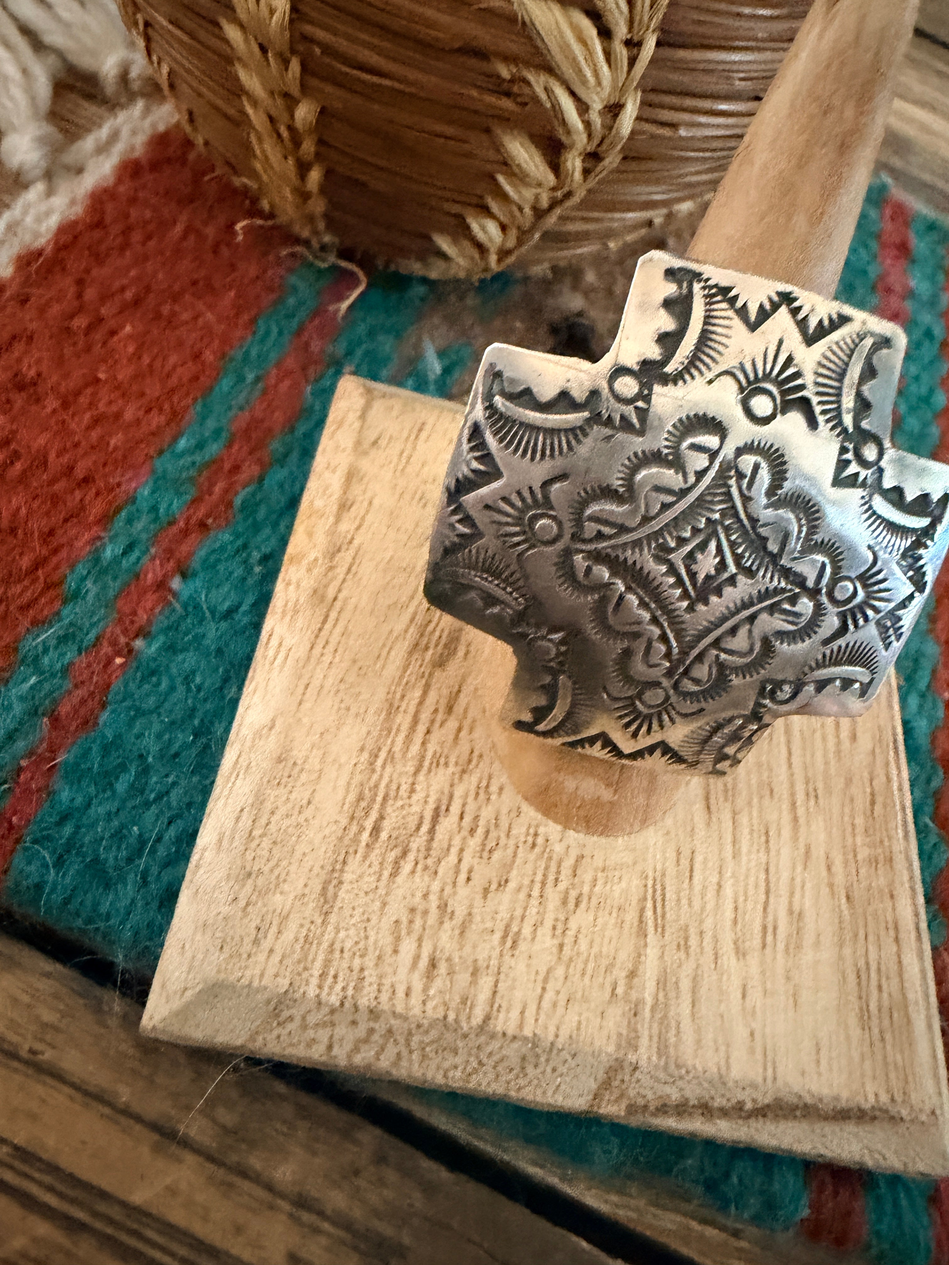 Handcrafted Sterling Silver Adjustable Cross Concho Ring by Vincent Platero