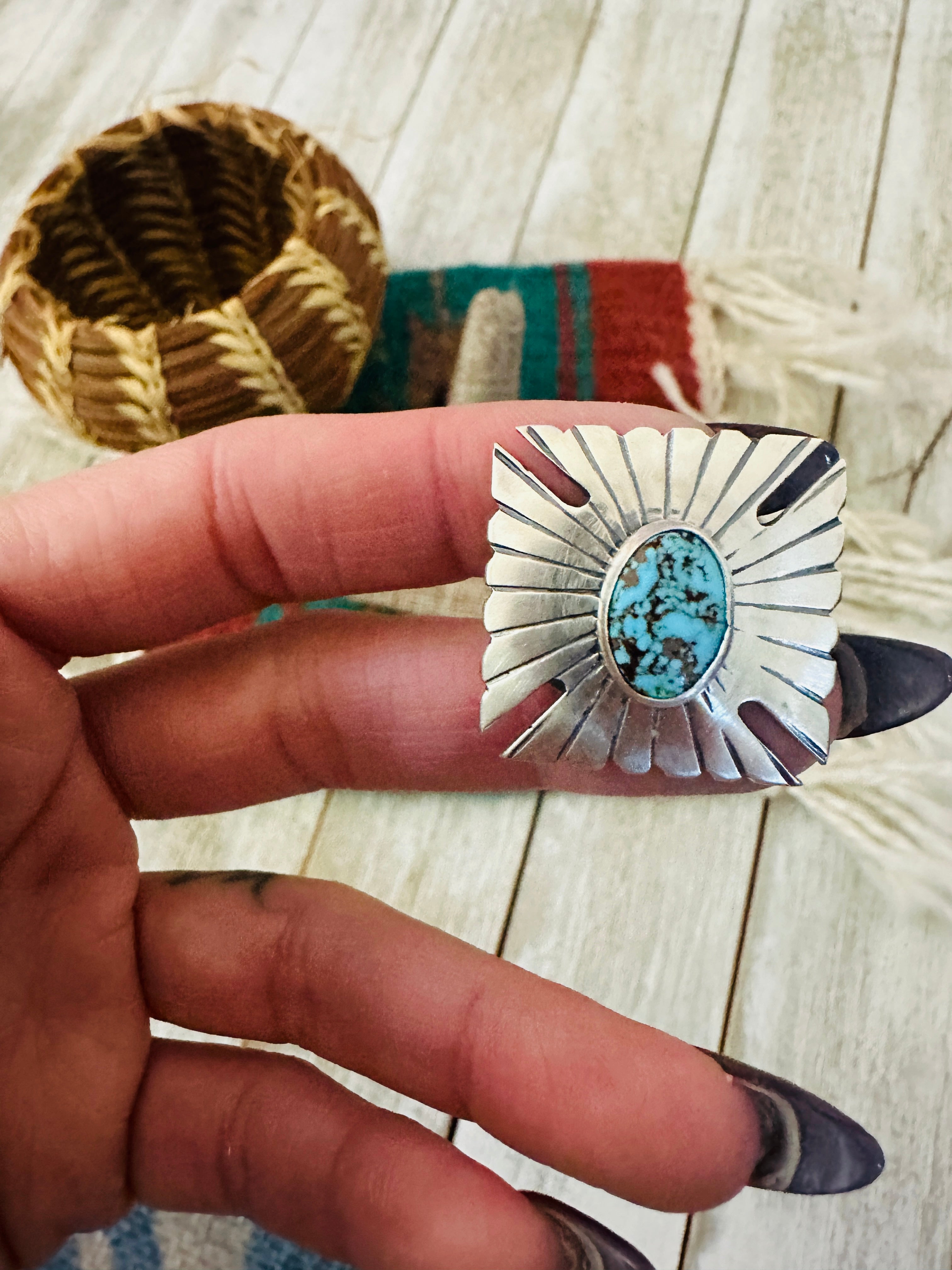 Handcrafted Turquoise & Sterling Silver Adjustable Concho Ring