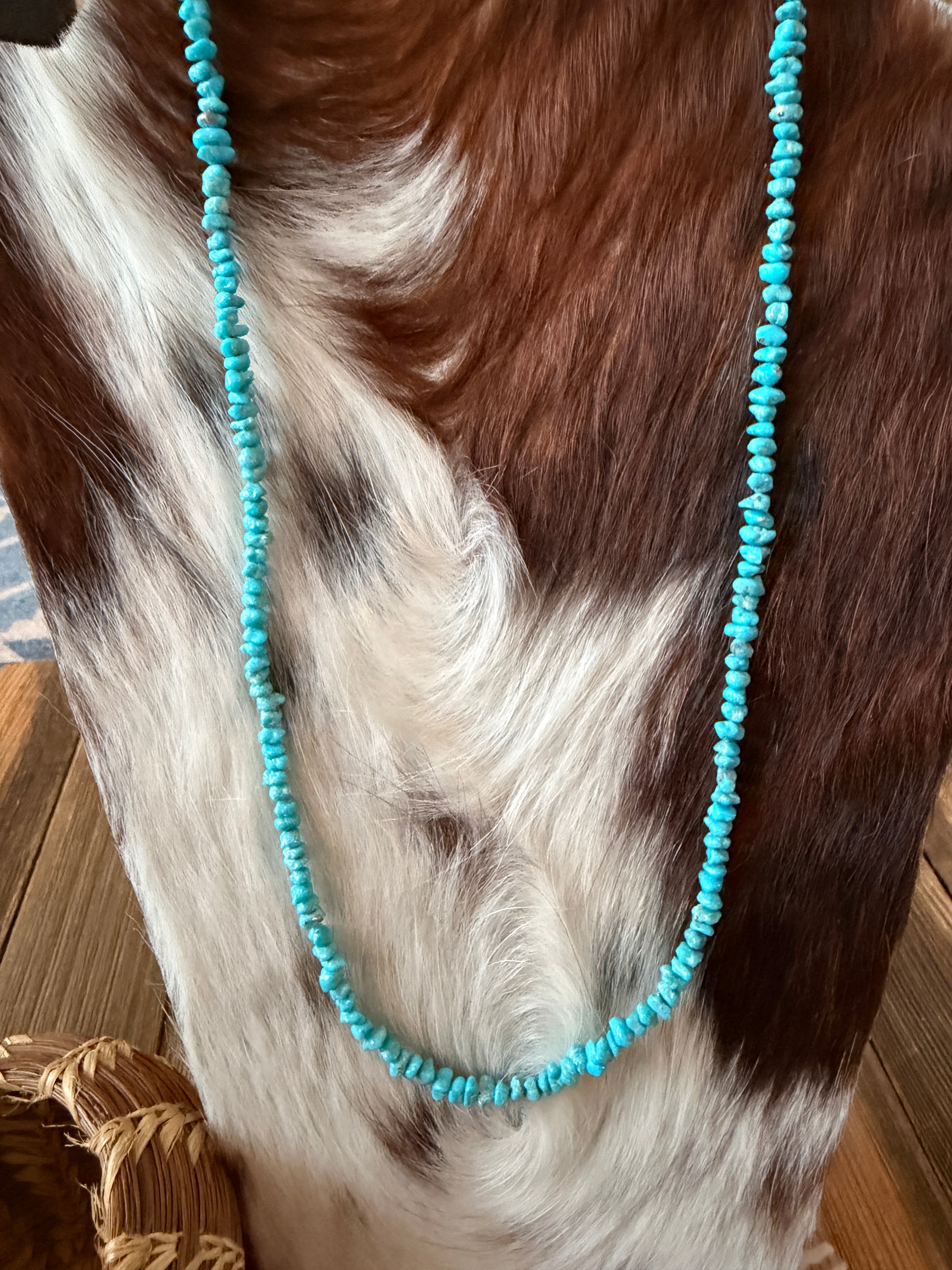 Handcrafted Turquoise & Sterling Silver Beaded 24” Necklace