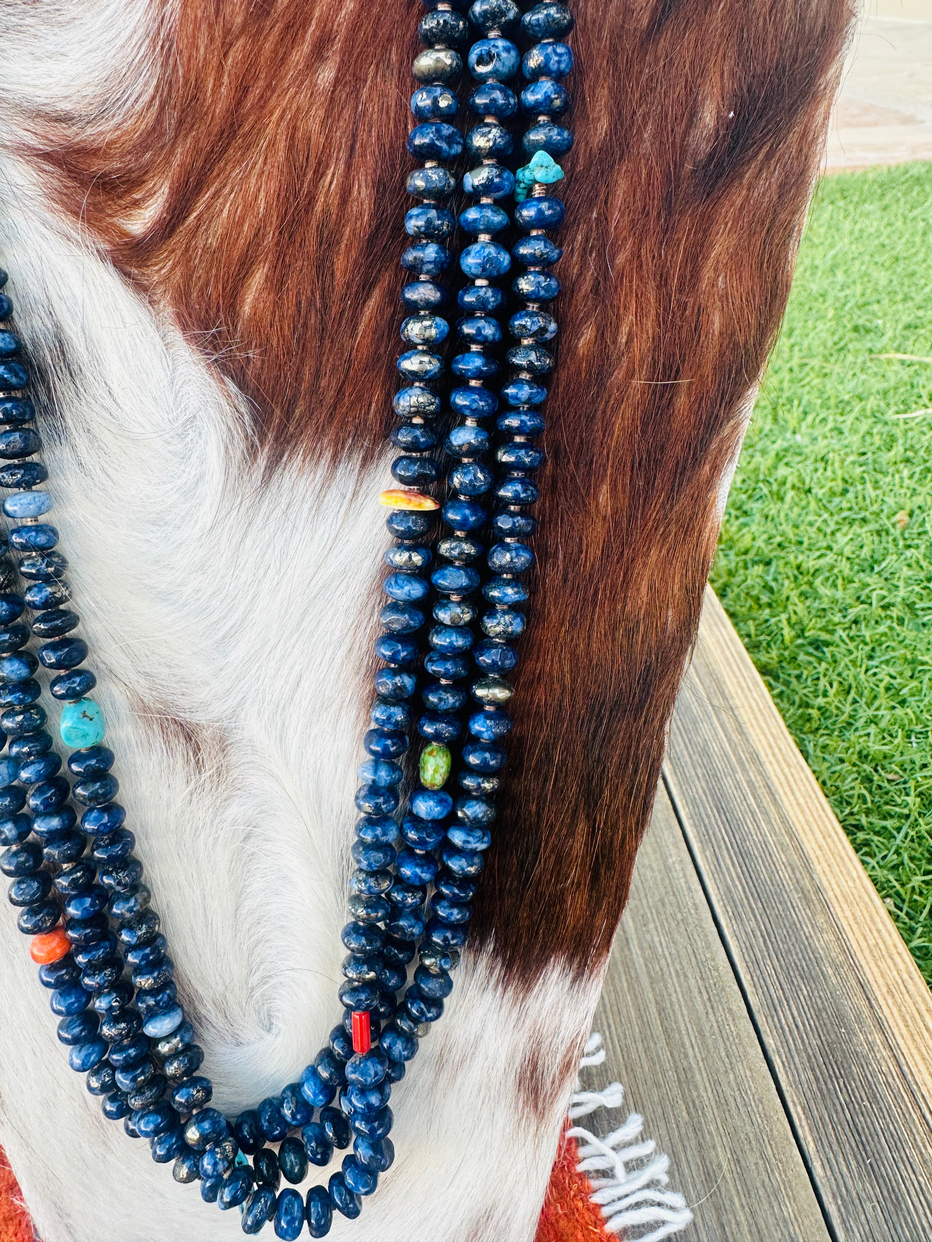 Old Pawn Handcrafted Lapis, Heishi & Sterling Silver Beaded 24” Necklace