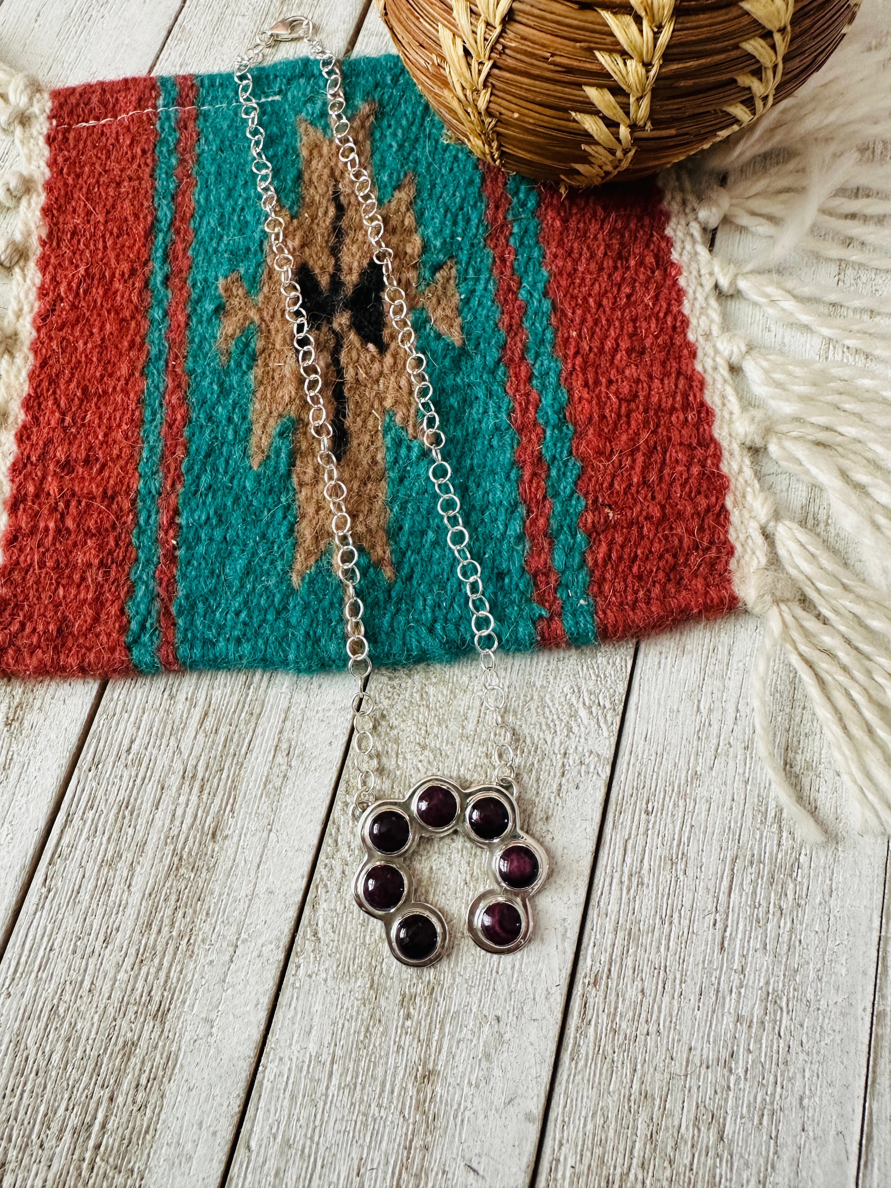 Handcrafted Sterling Silver & Purple Spiny Naja Necklace