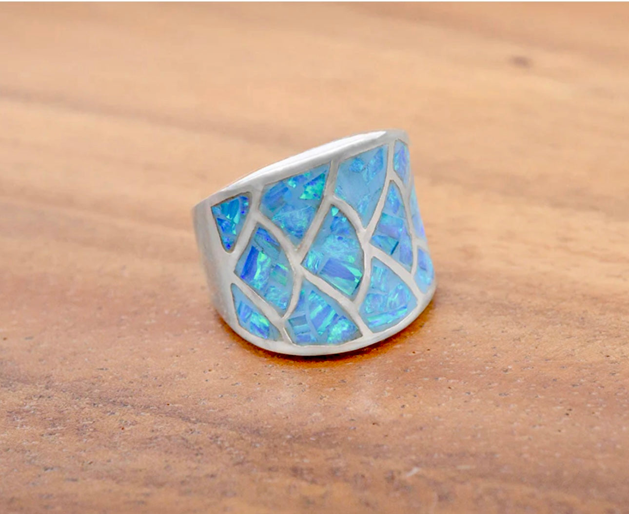 Blue Opal Sterling Silver Mermaid Ring