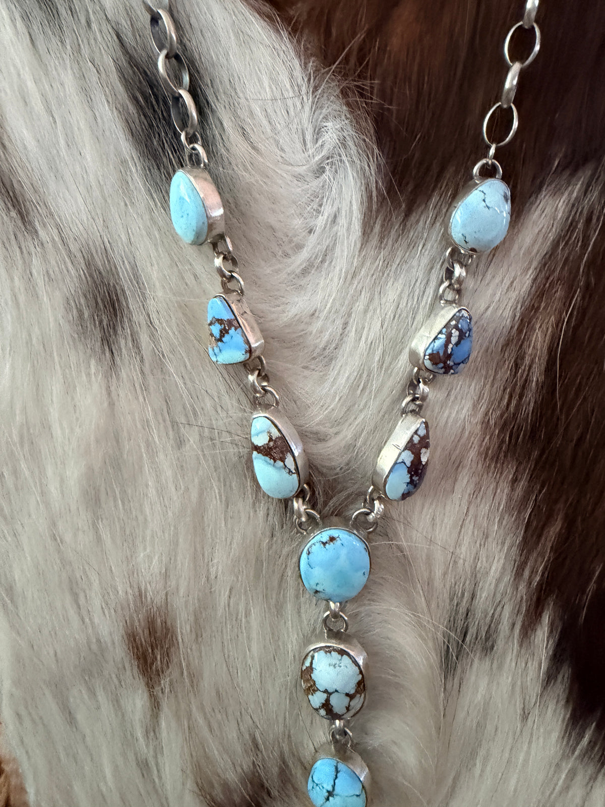 Handcrafted Golden Hills Turquoise & Sterling Silver Necklace and Earring Set by Larry Kaye
