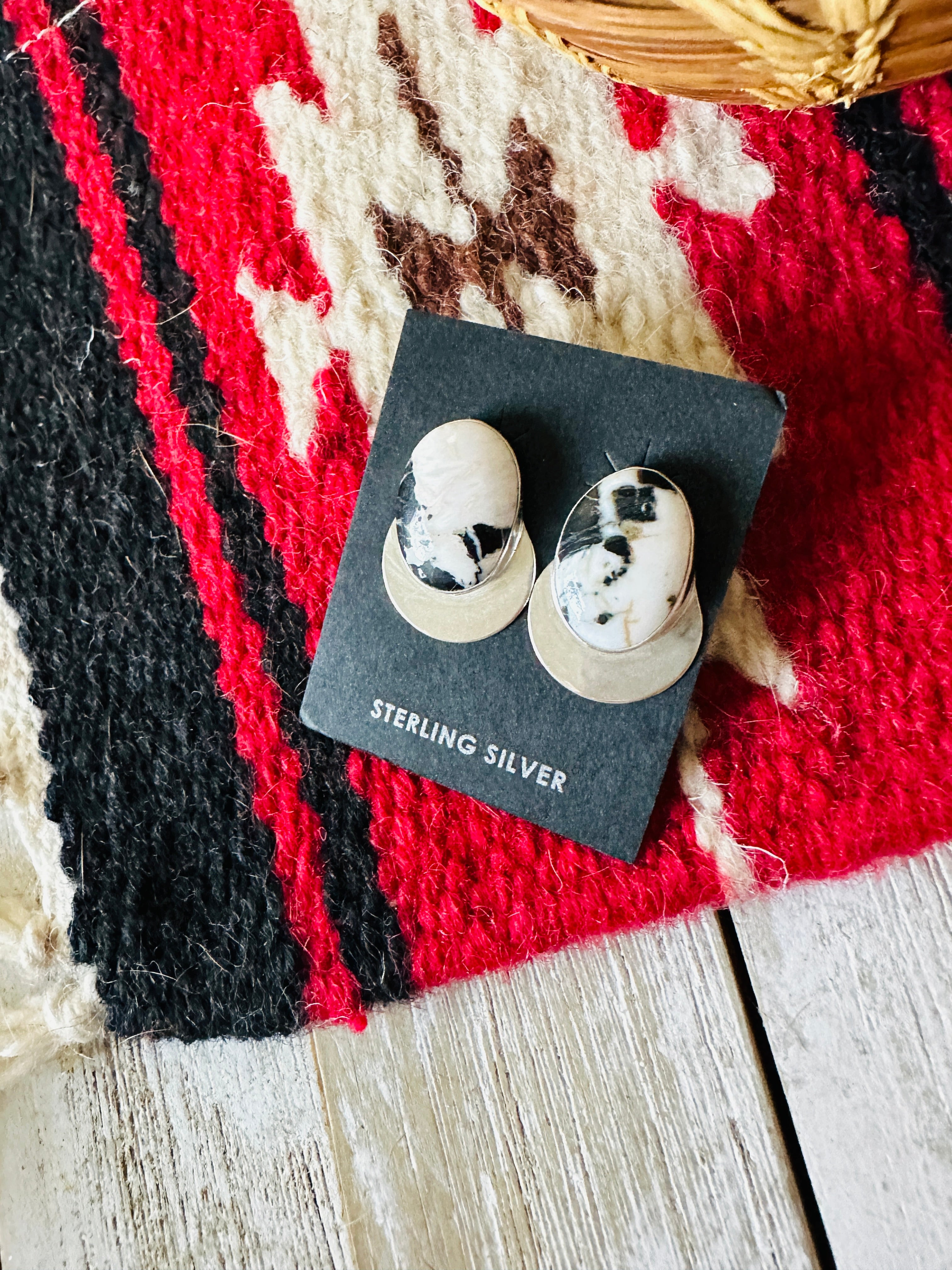 Handcrafted White Buffalo & Sterling Silver Post Earrings