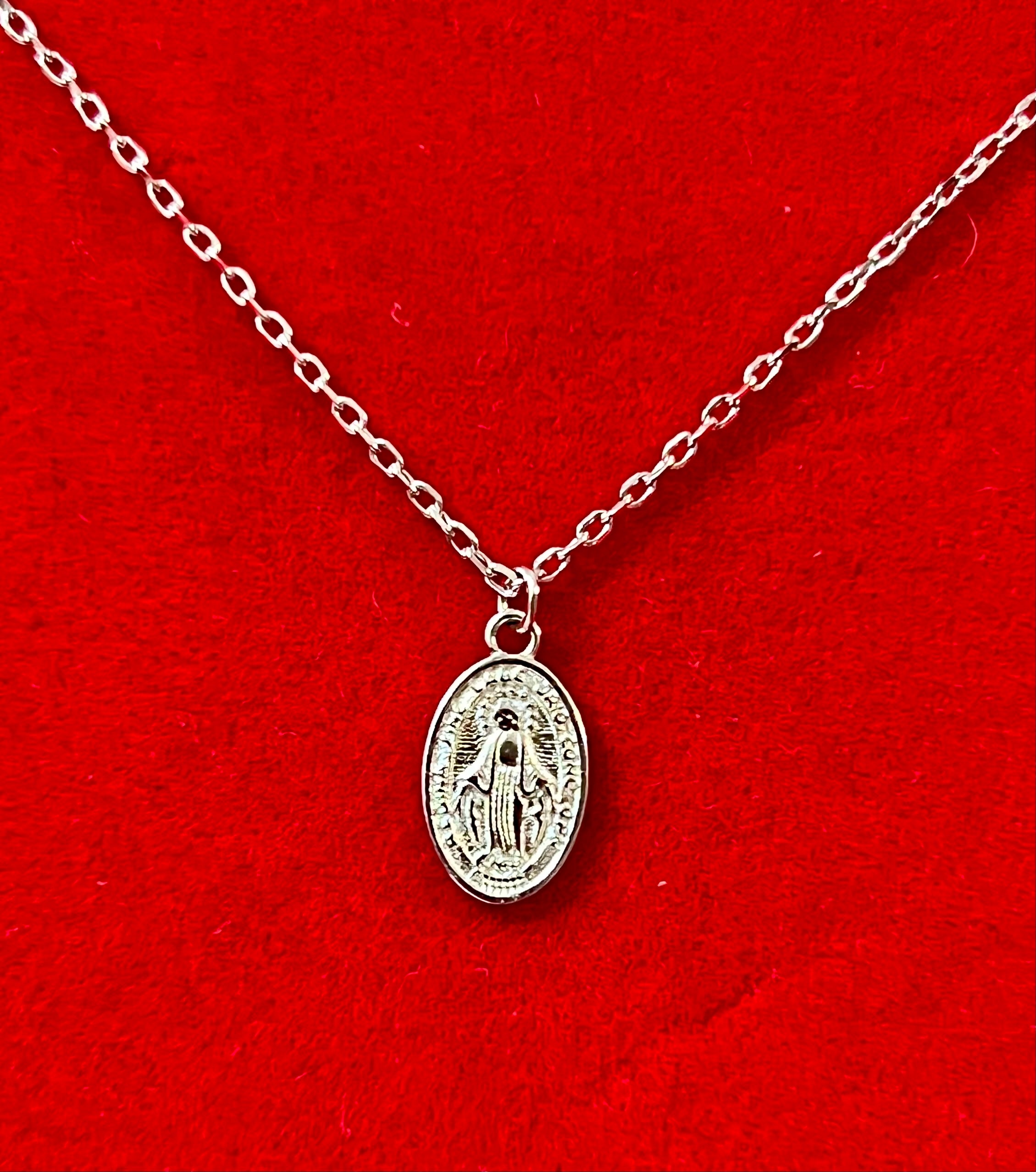 Sterling Silver Saint Mary Charm Necklace