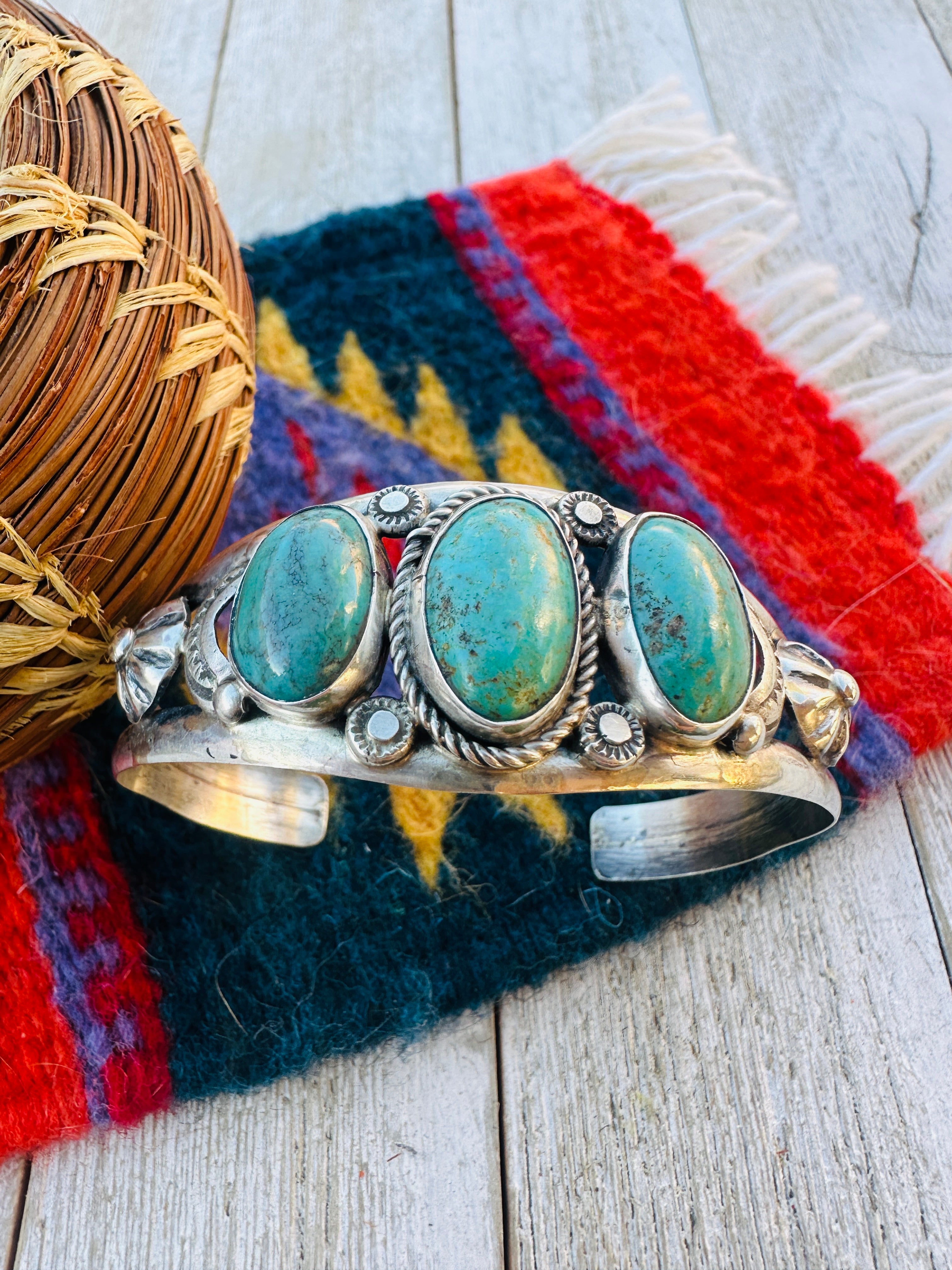 Handcrafted Turquoise & Sterling Silver Cuff Bracelet by Jacqueline Silver