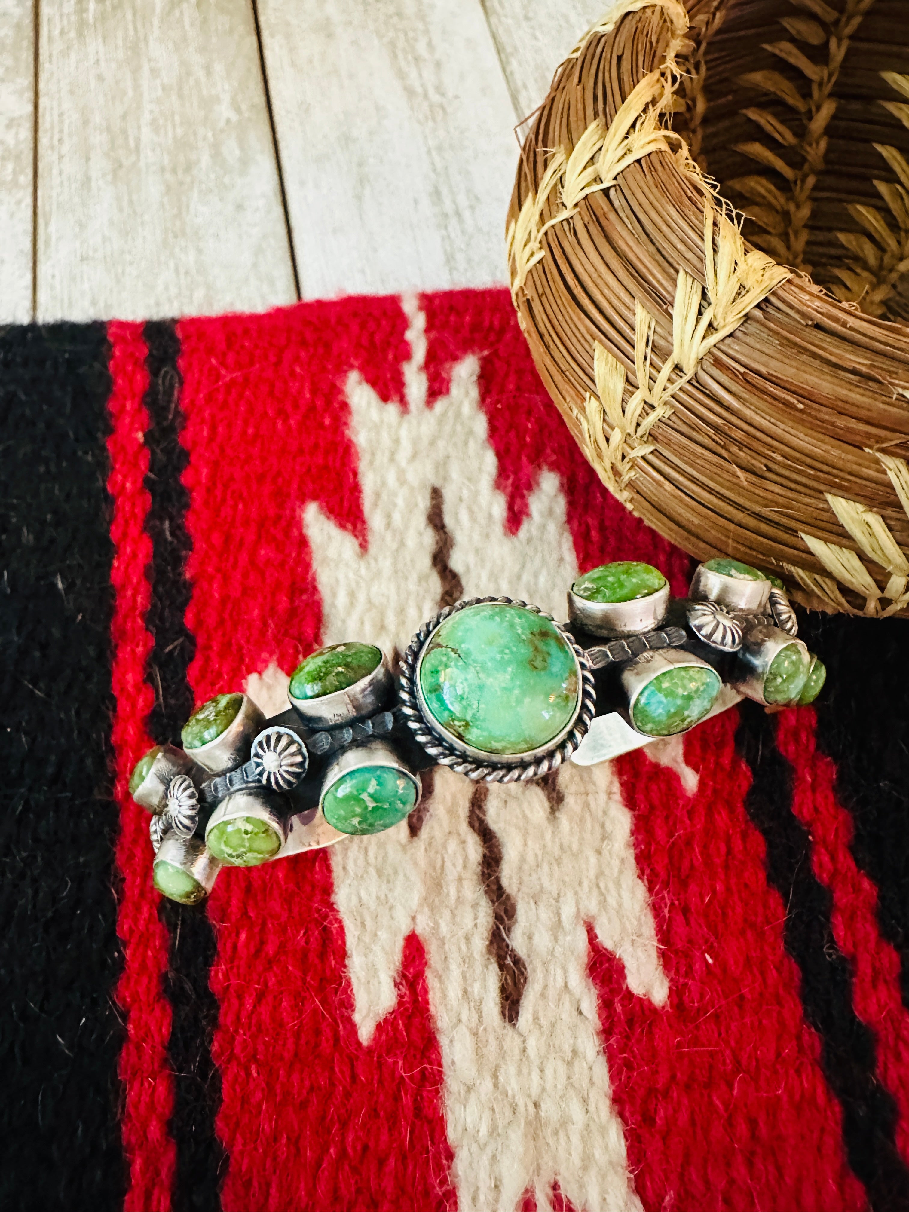 Handcrafted Sonoran Gold Turquoise & Sterling Silver Cuff Bracelet by Kevin Billah