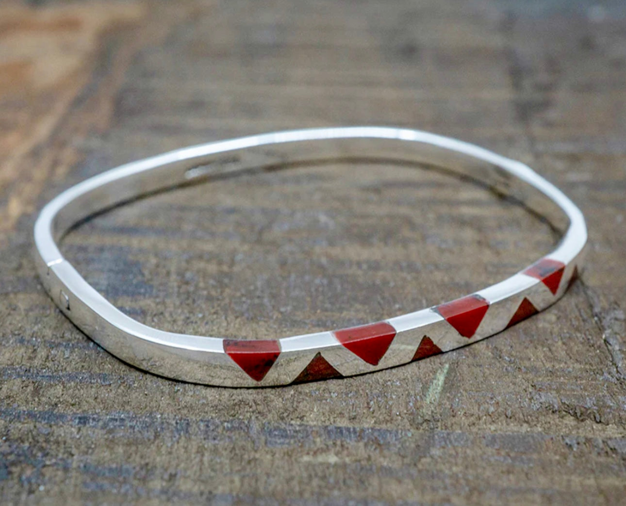 Hinged Bangle W/ Red Jasper Triangles