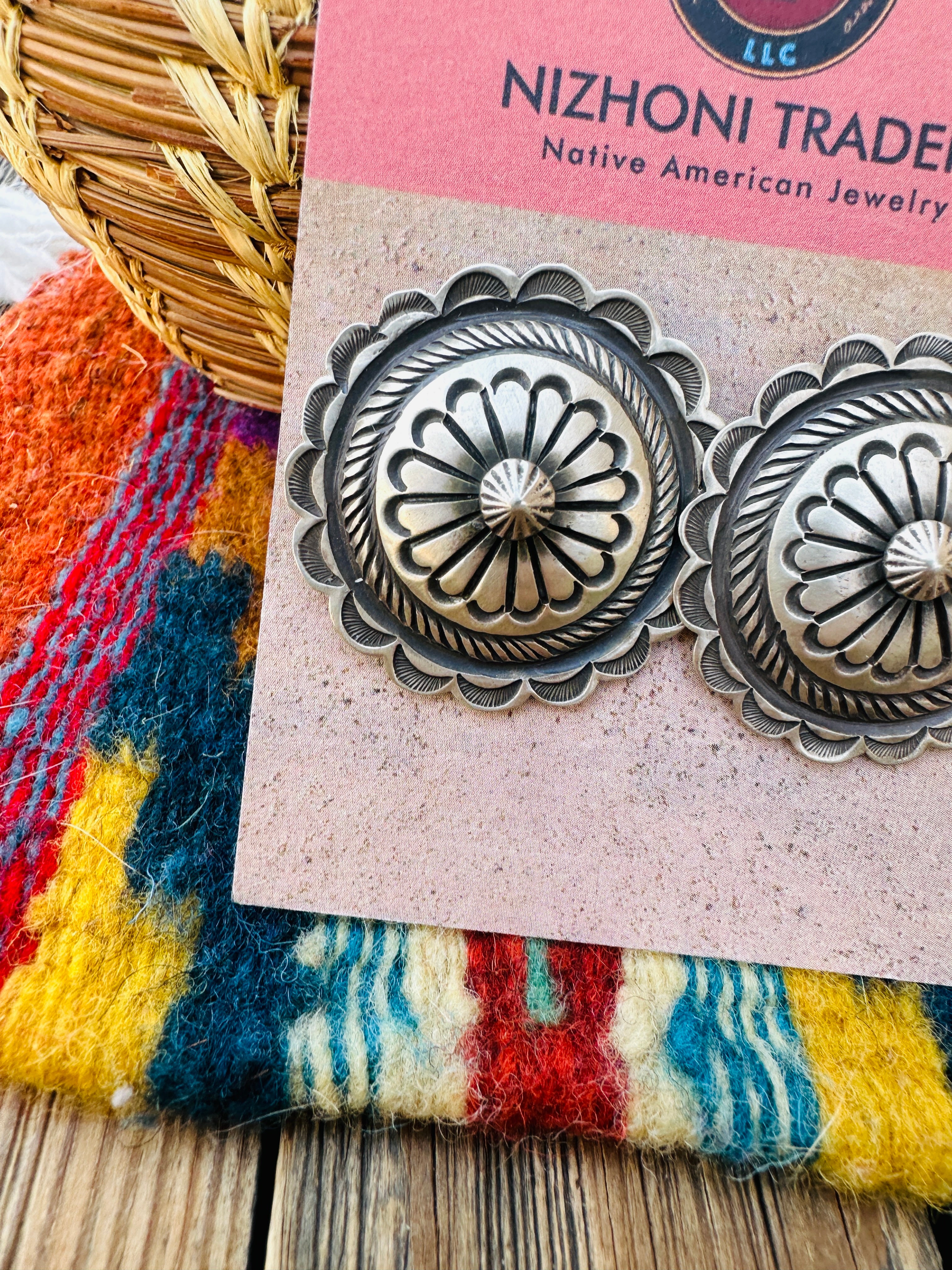 Handcrafted Old Pawn Sterling Silver Concho Post Earrings