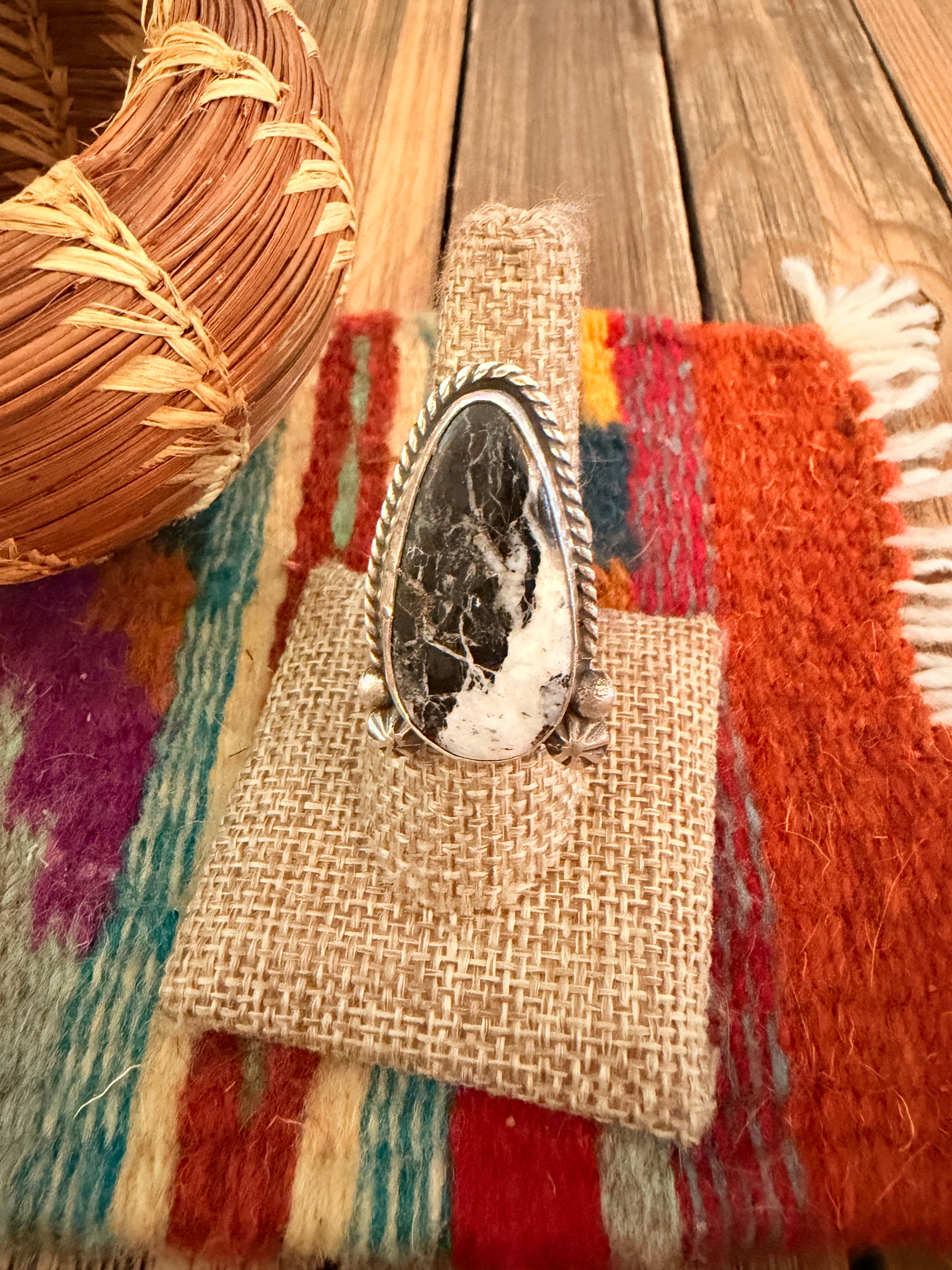 Handmade Sterling Silver and White Buffalo Adjustable Ring