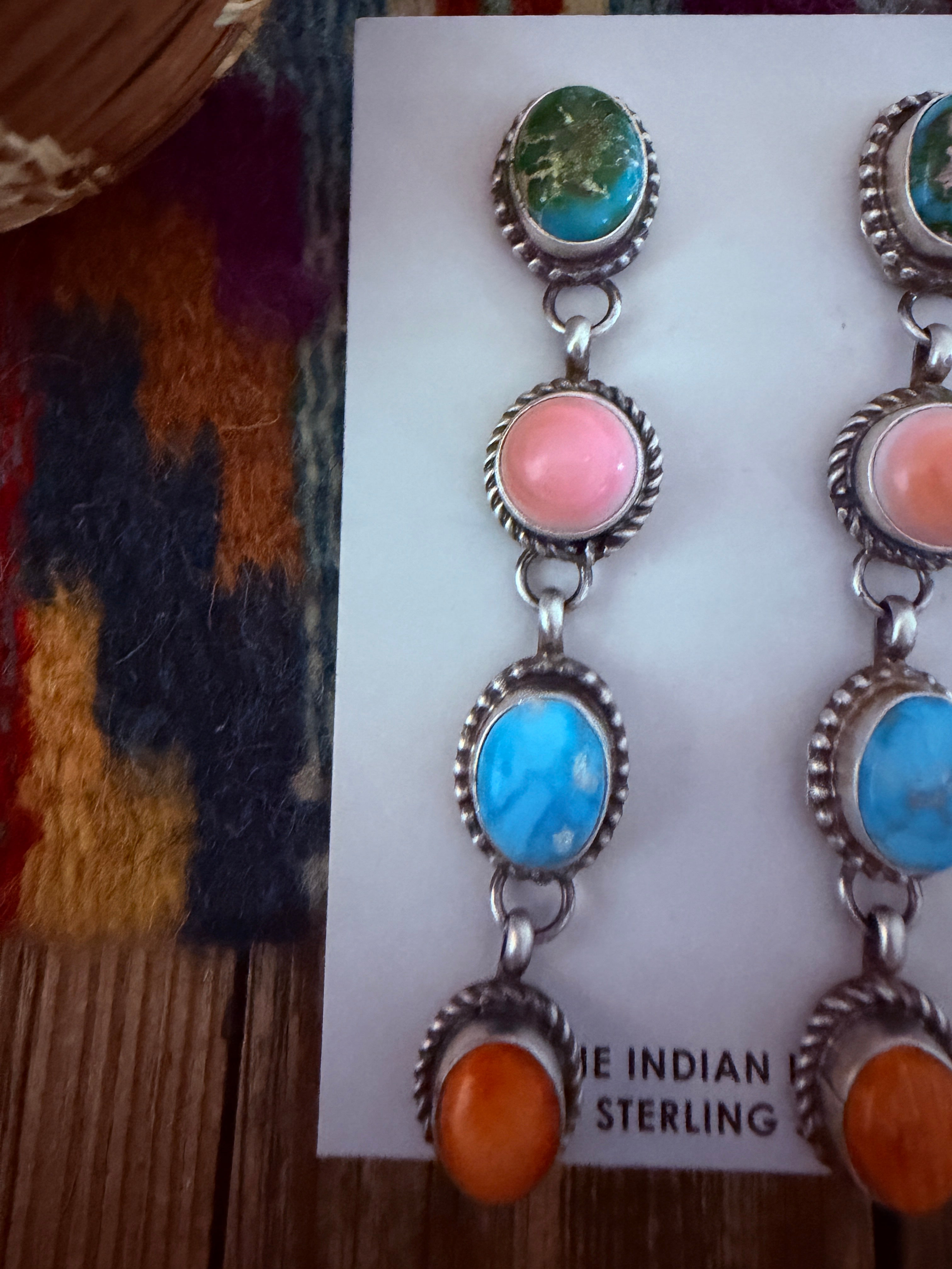 Handcrafted Multi Stone & Sterling Silver Dangle Earrings by Vicky Hicks