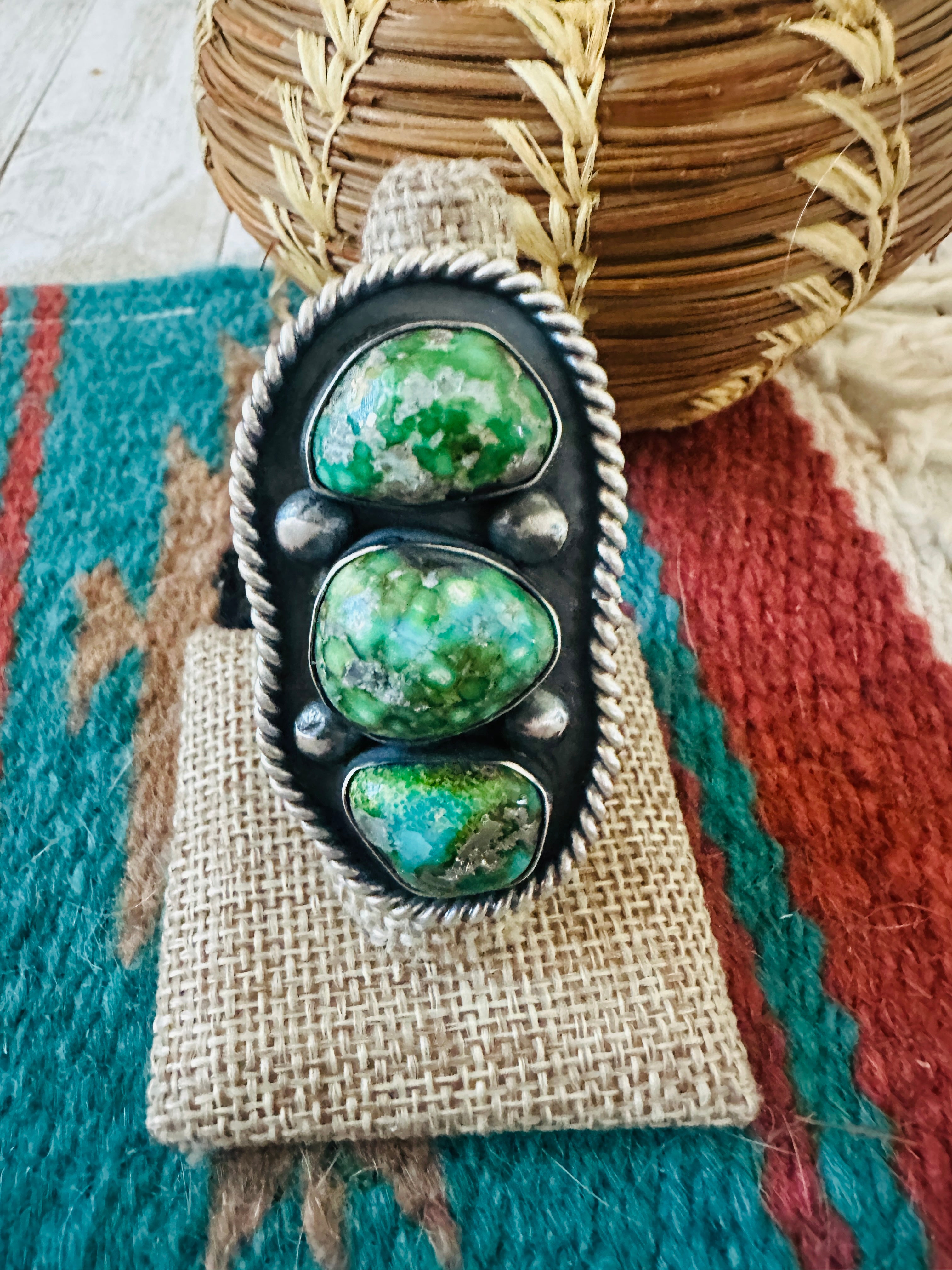 Handcrafted Sonoran Mountain Turquoise & Sterling Silver Ring Chimney Butte Size 9