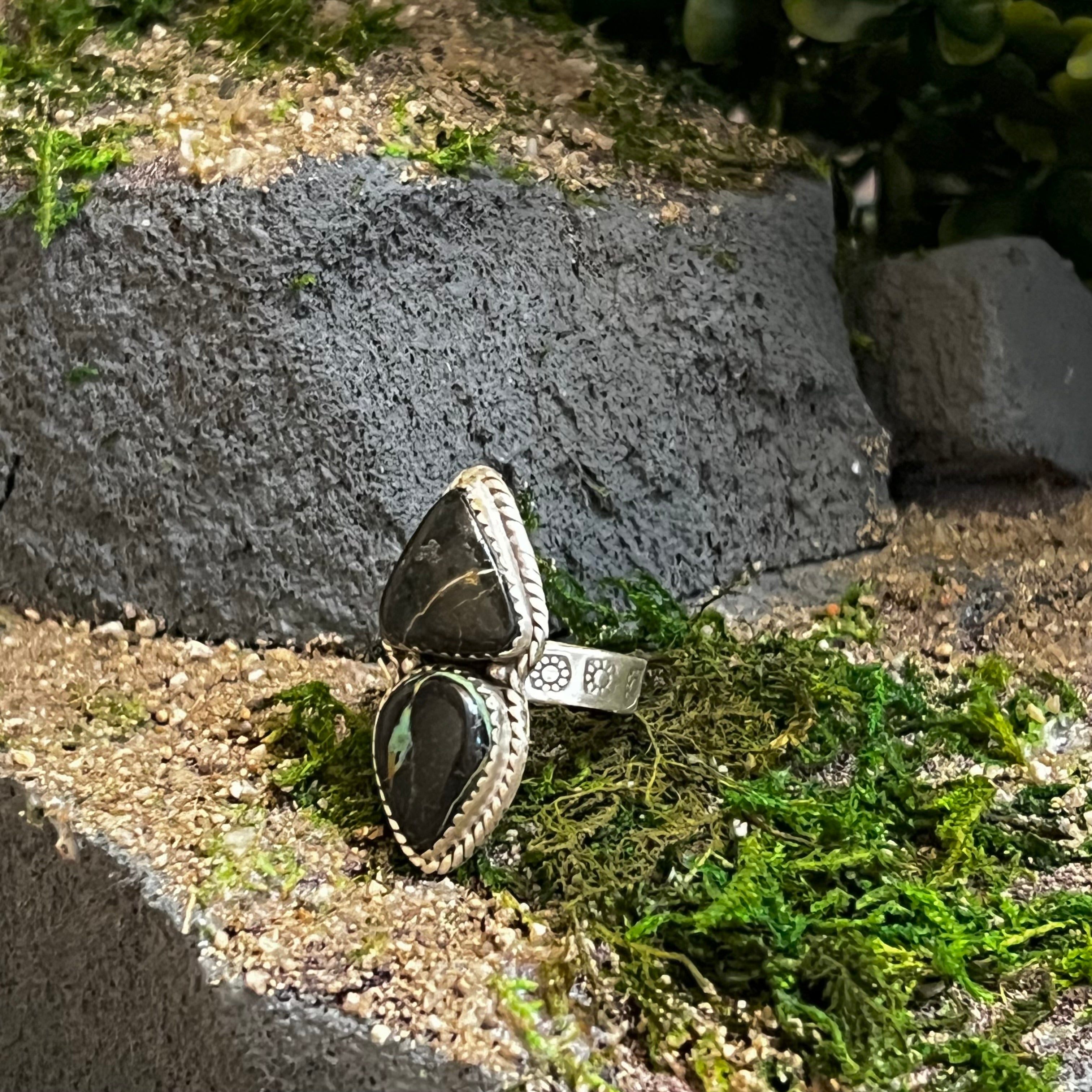 Handmade Sterling Silver & Black Jack Adjustable Ring