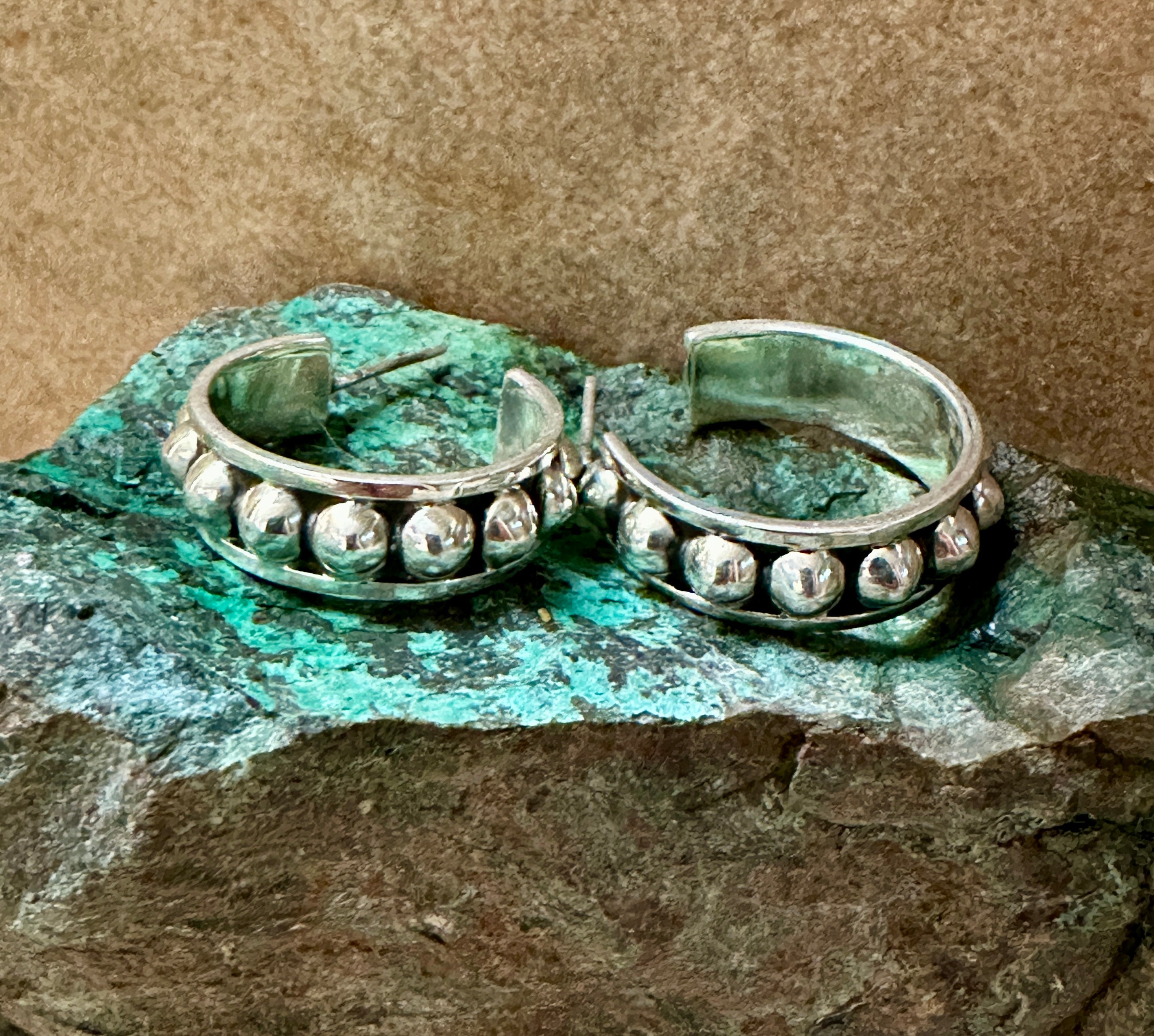 Vintage Sterling Silver Hoops w/ Beads