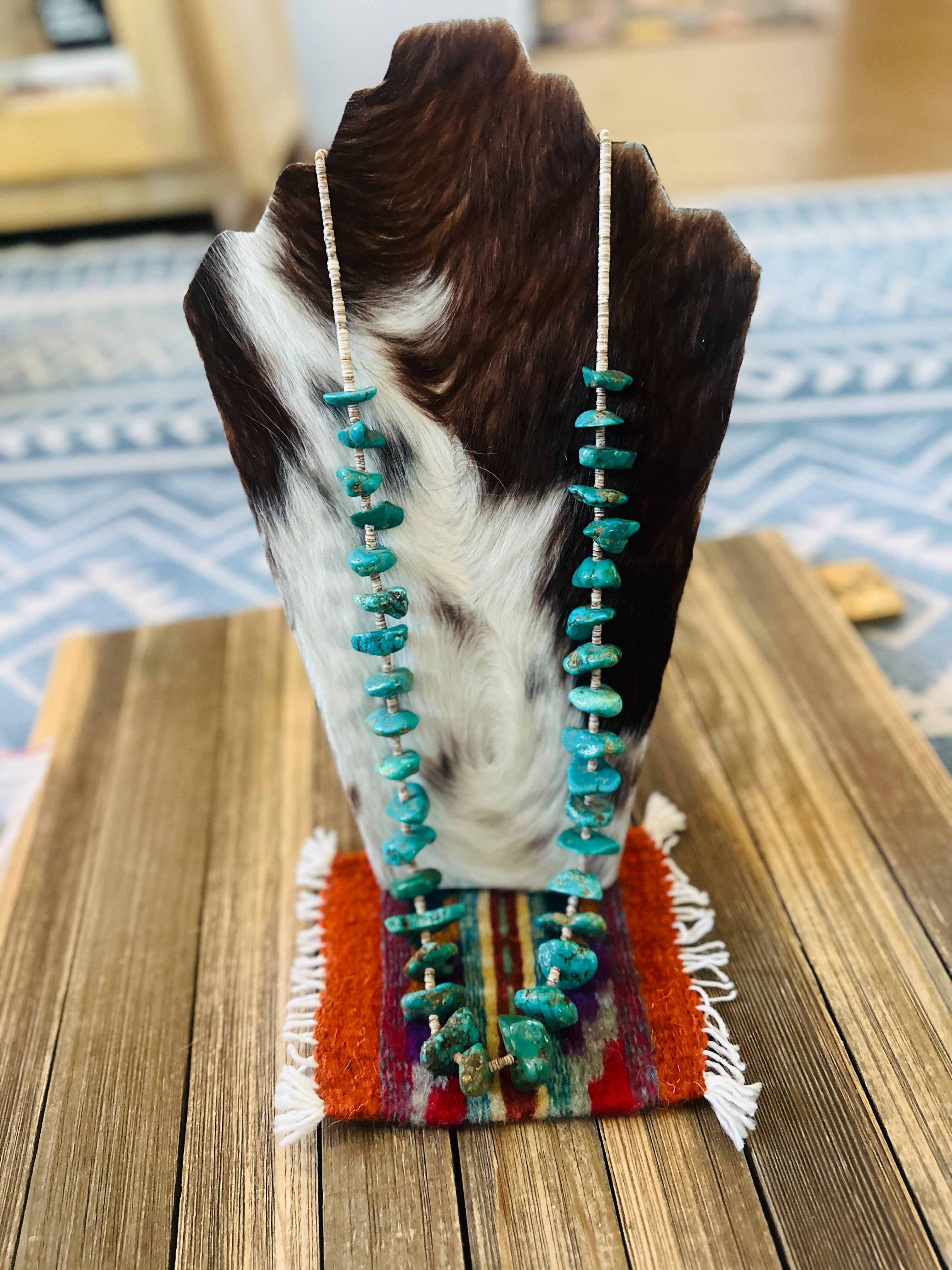 Old Pawn Handcrafted Turquoise & Heishi Beaded 33” Necklace