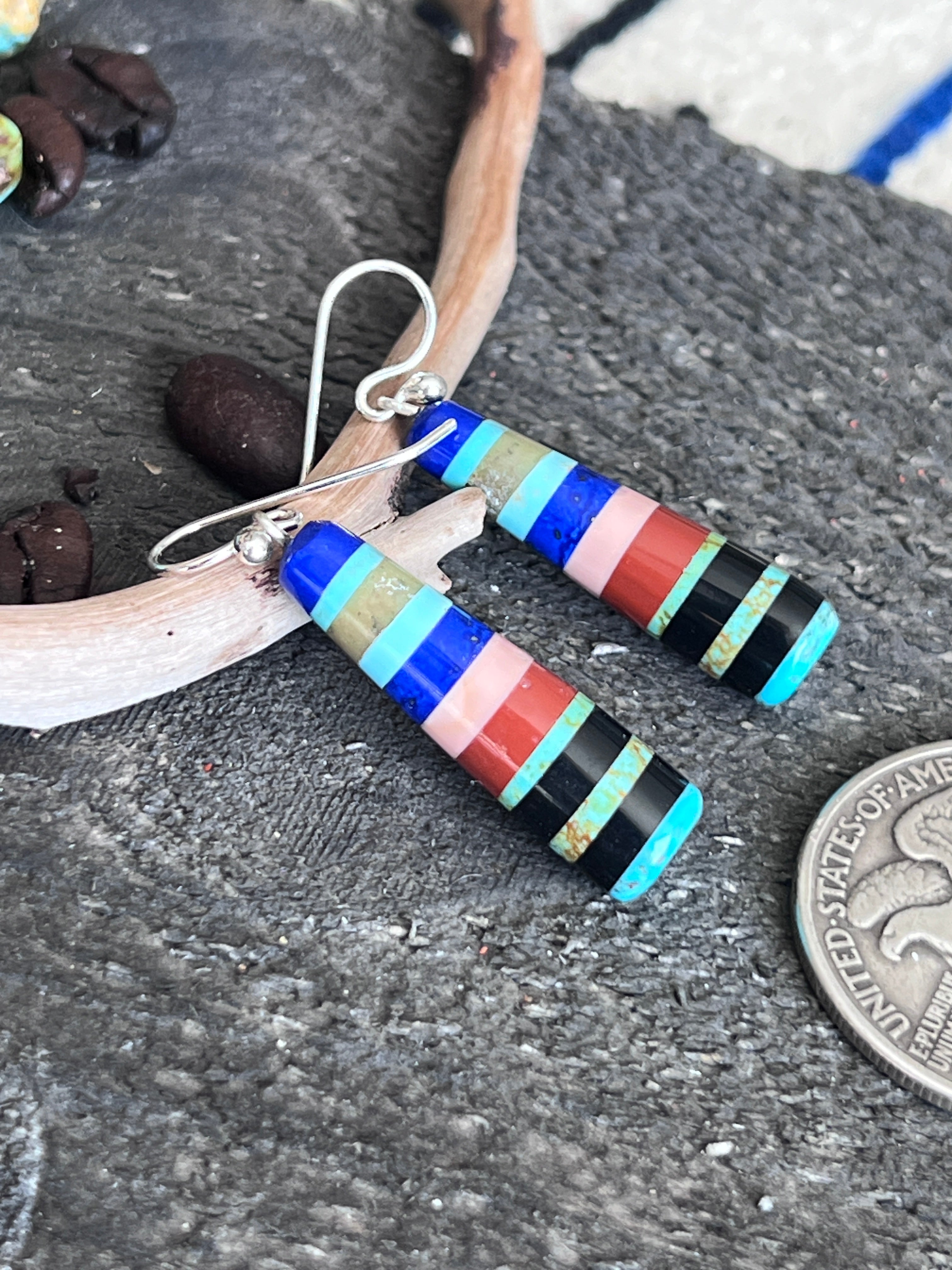 Santo Domingo Layered Multistone Earrings by Ronald Chavez, Stacked Gems #3
