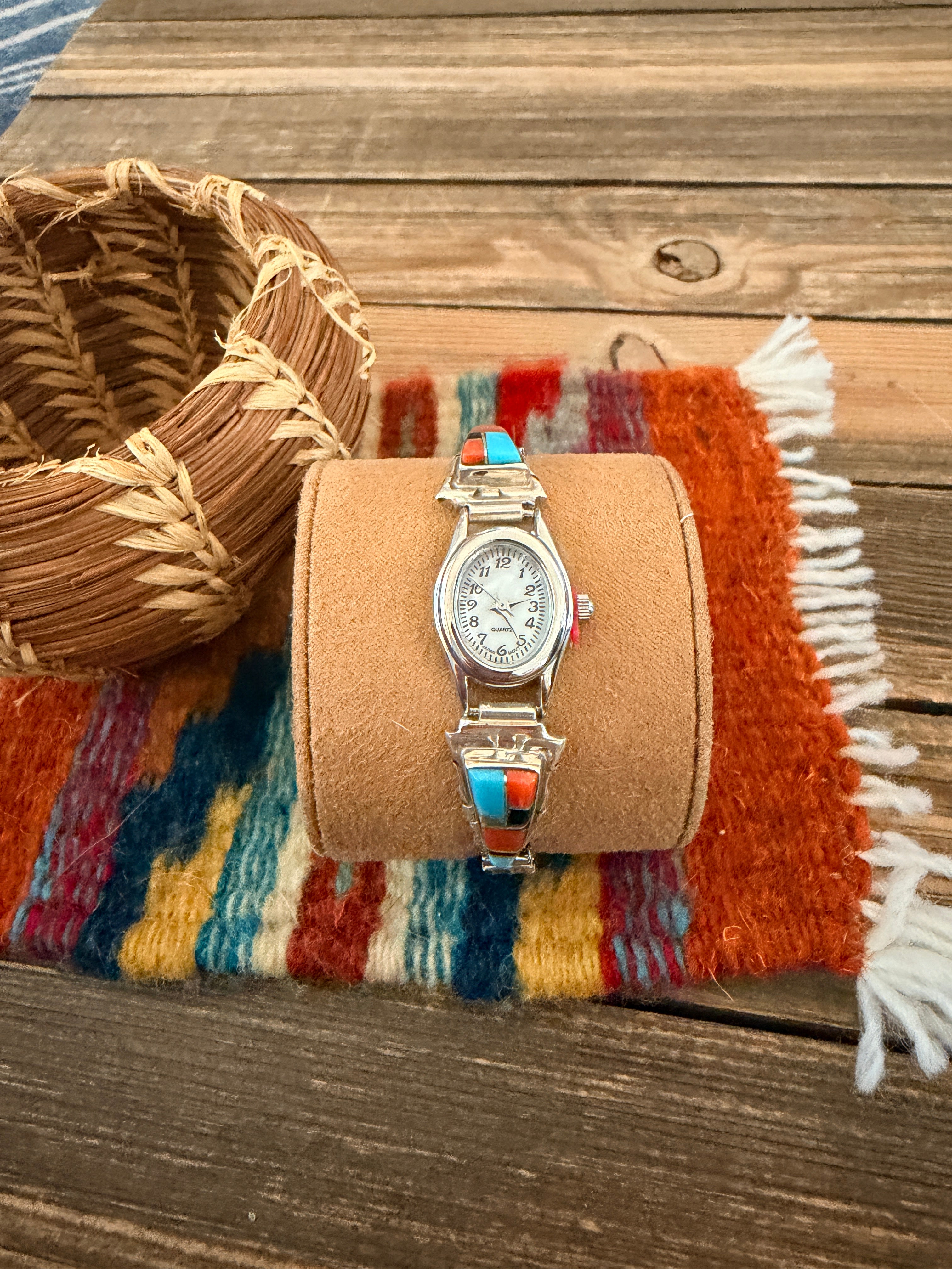Handcrafted Multi Stone & Sterling Silver Inlay Watch