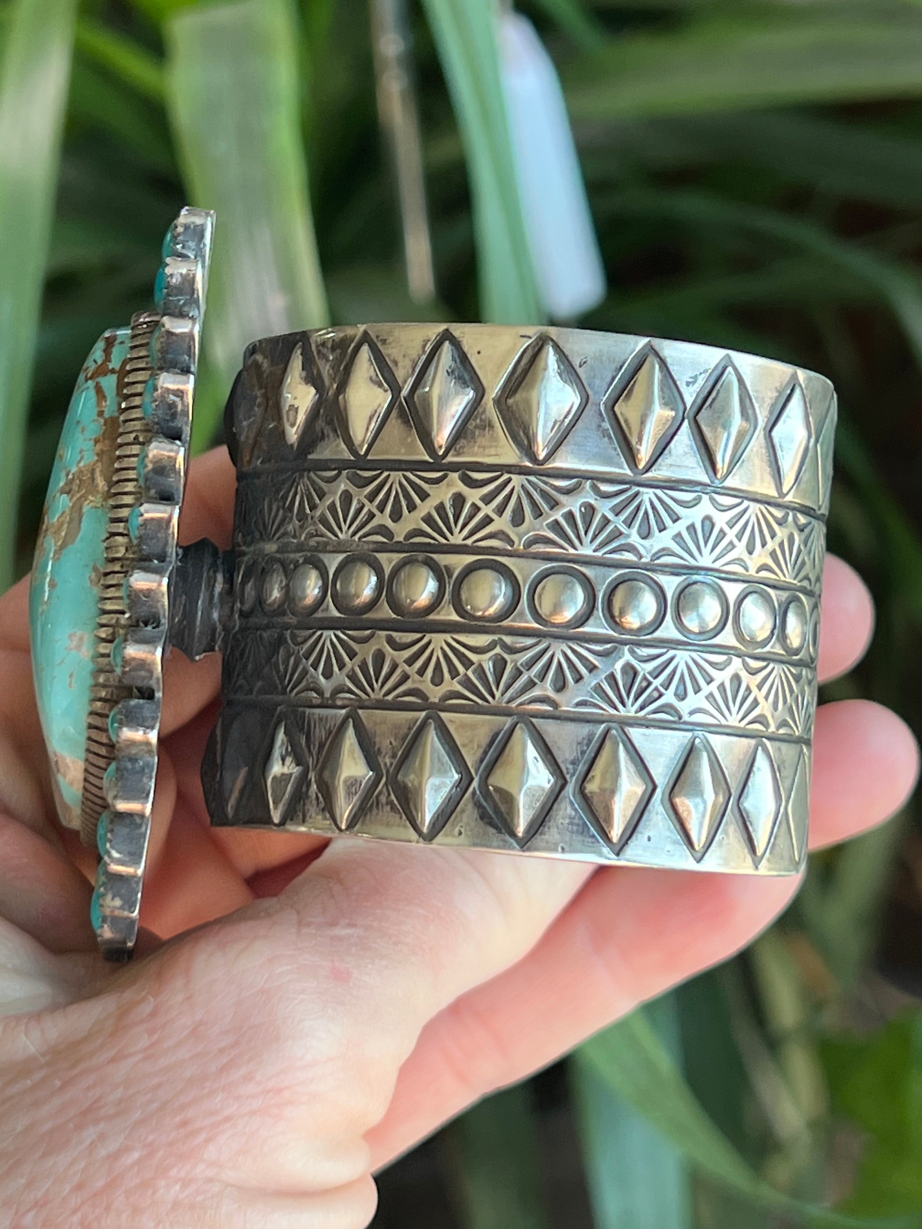 Sterling Silver & Royston Turquoise Cluster Cuff Bracelet by Glenn Livingston