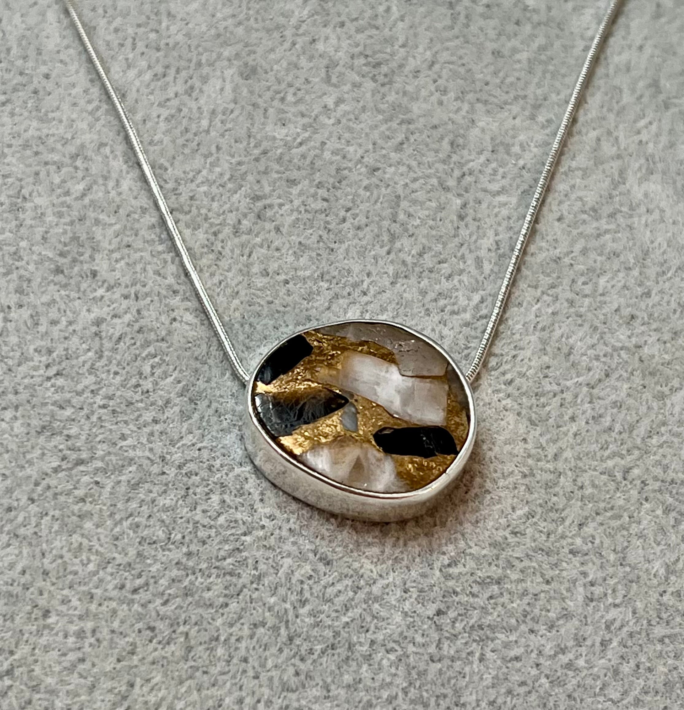 Obsidian Oval Pendant Sterling Silver Necklace