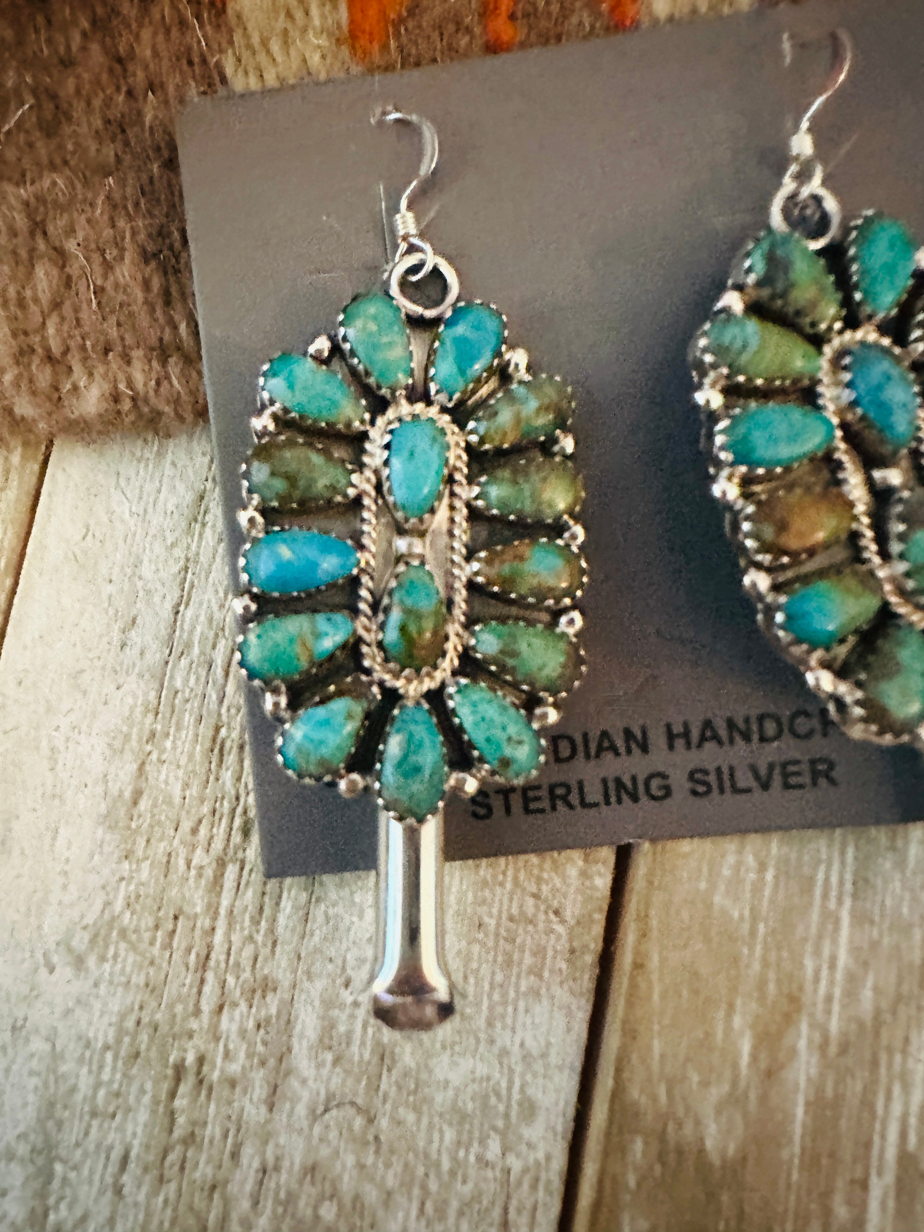 Handcrafted Sterling Silver & Turquoise Cluster Blossom Dangle Earrings