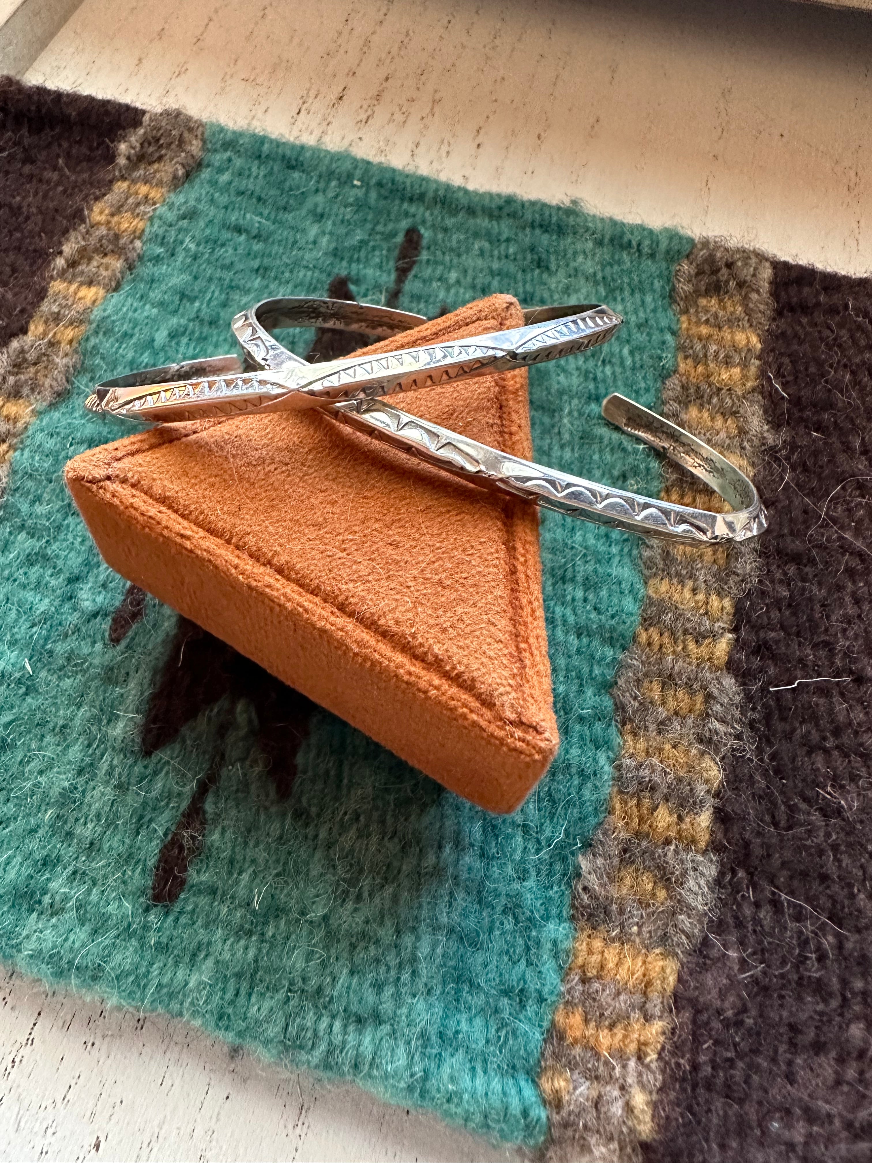 Handcrafted “The Tahe Stacker” Sterling Silver Star Adjustable Thin Cuff Bracelet Signed L Tahe