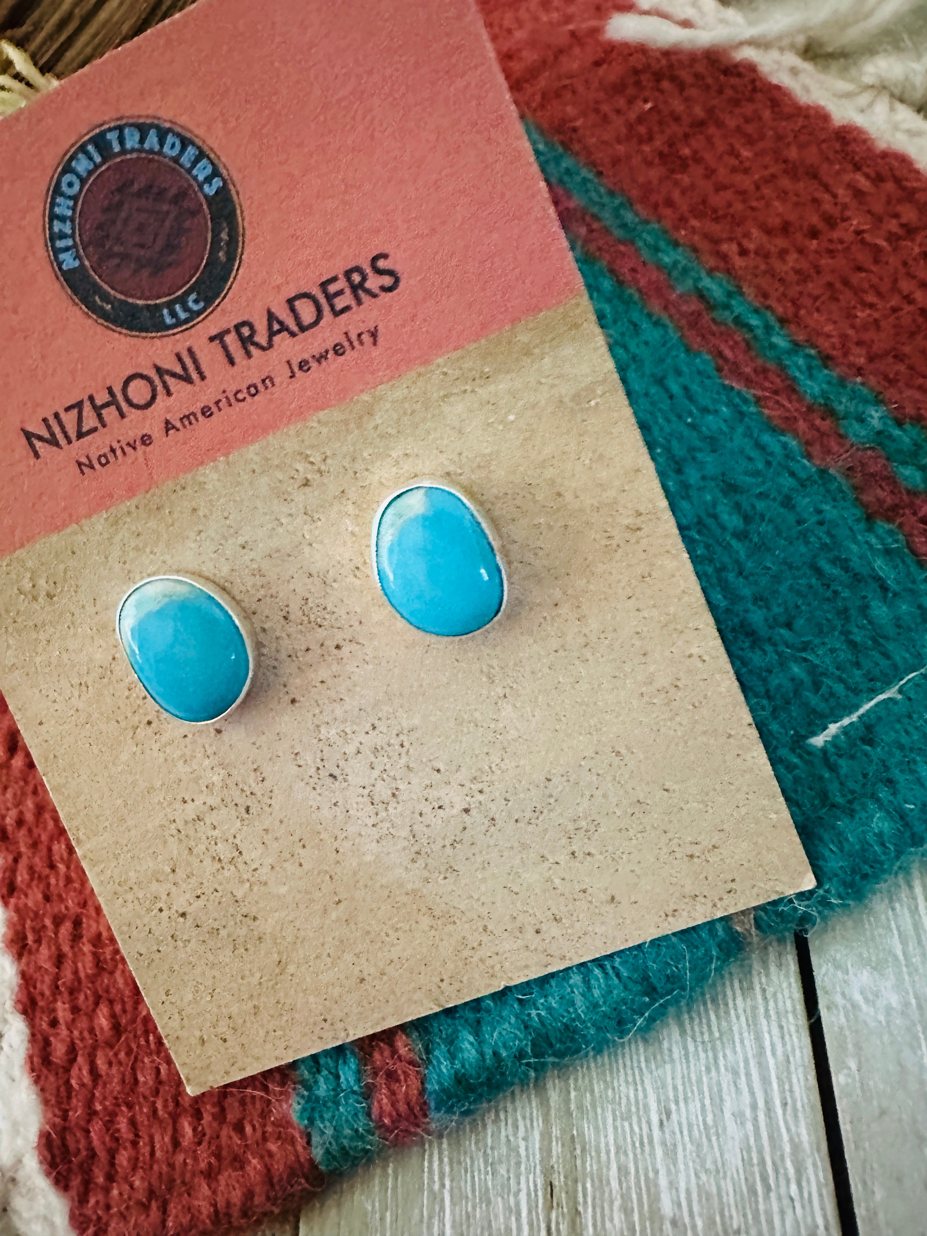 Handcrafted Sterling Silver & Turquoise Stud Earrings 14R
