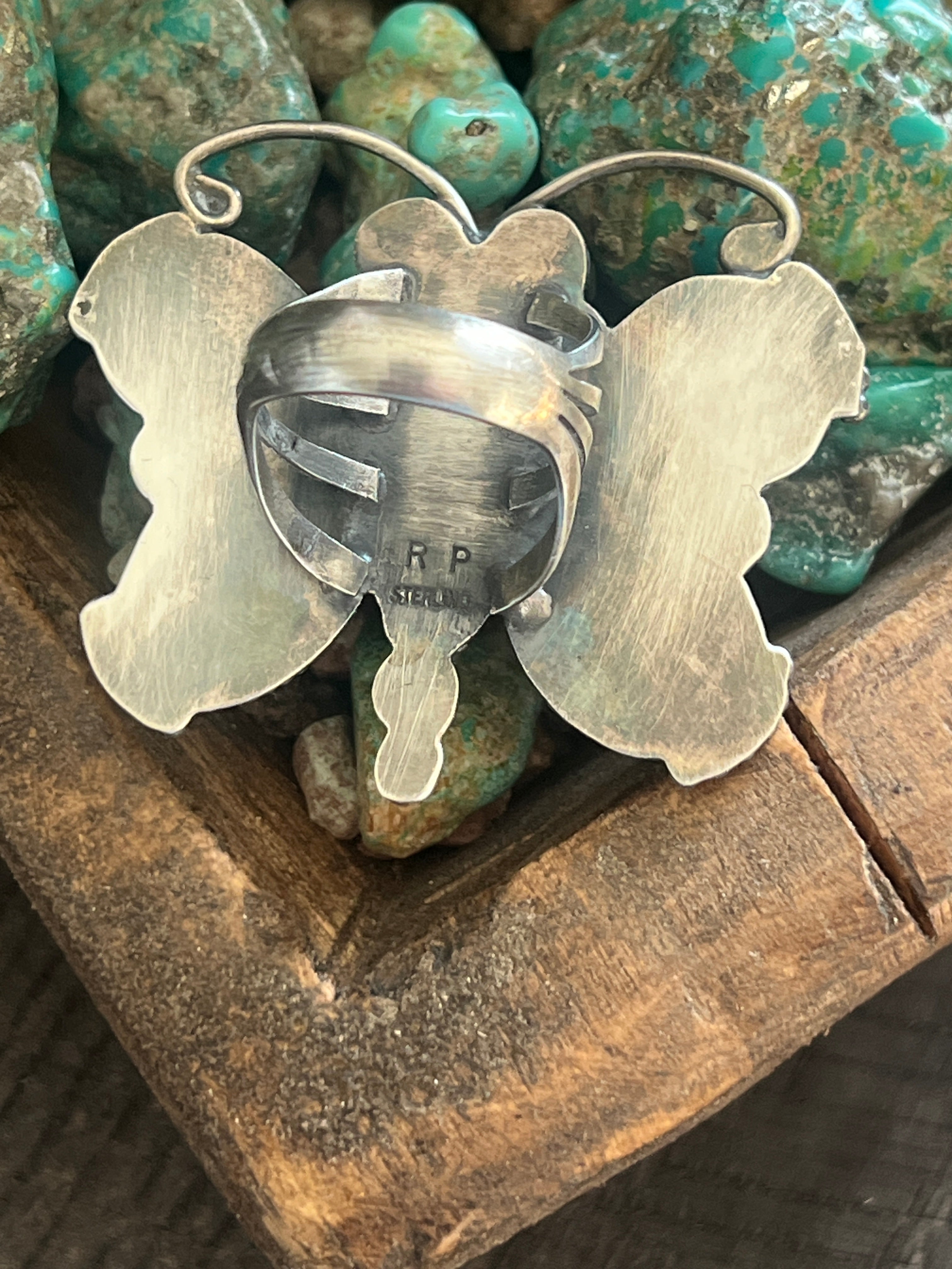 Sterling Silver and Egyptian Turquoise Butterfly Ring by Rosella Paxson, Size 9