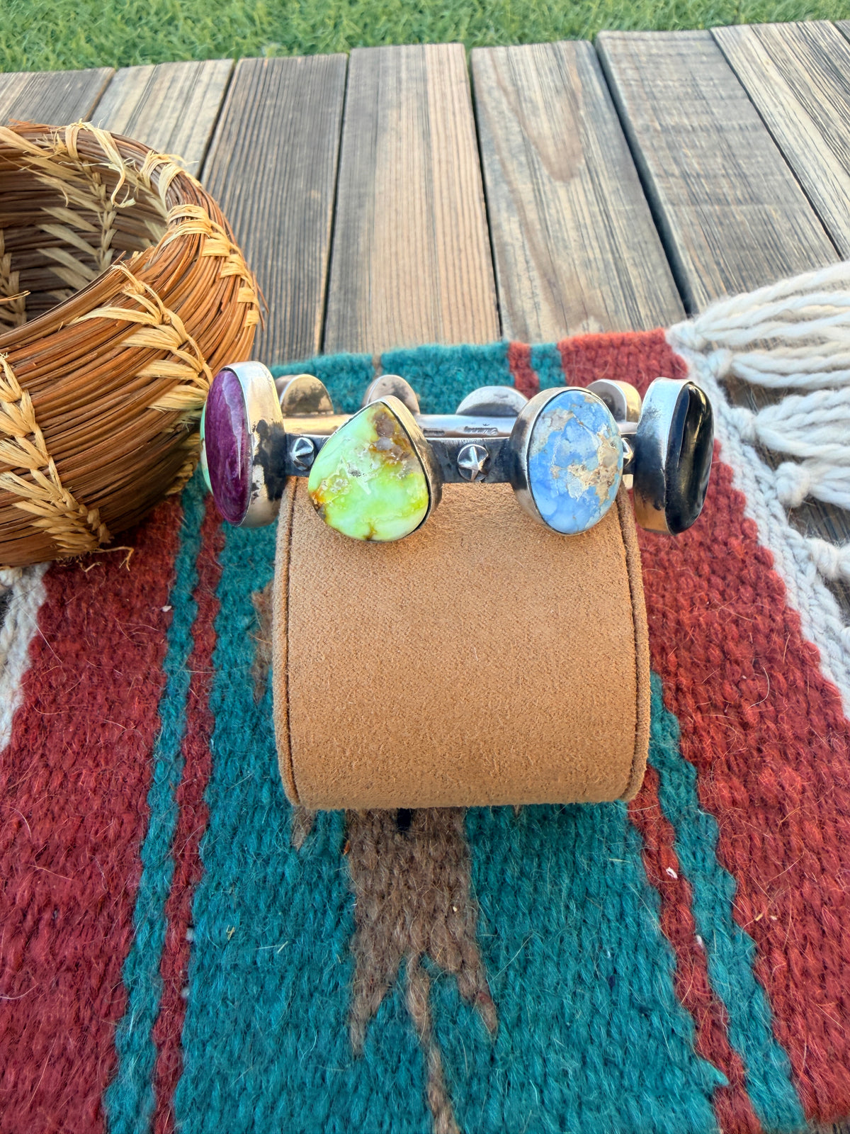 Handcrafted Multi Stone & Sterling Silver Bangle Bracelet by Chimney Butte